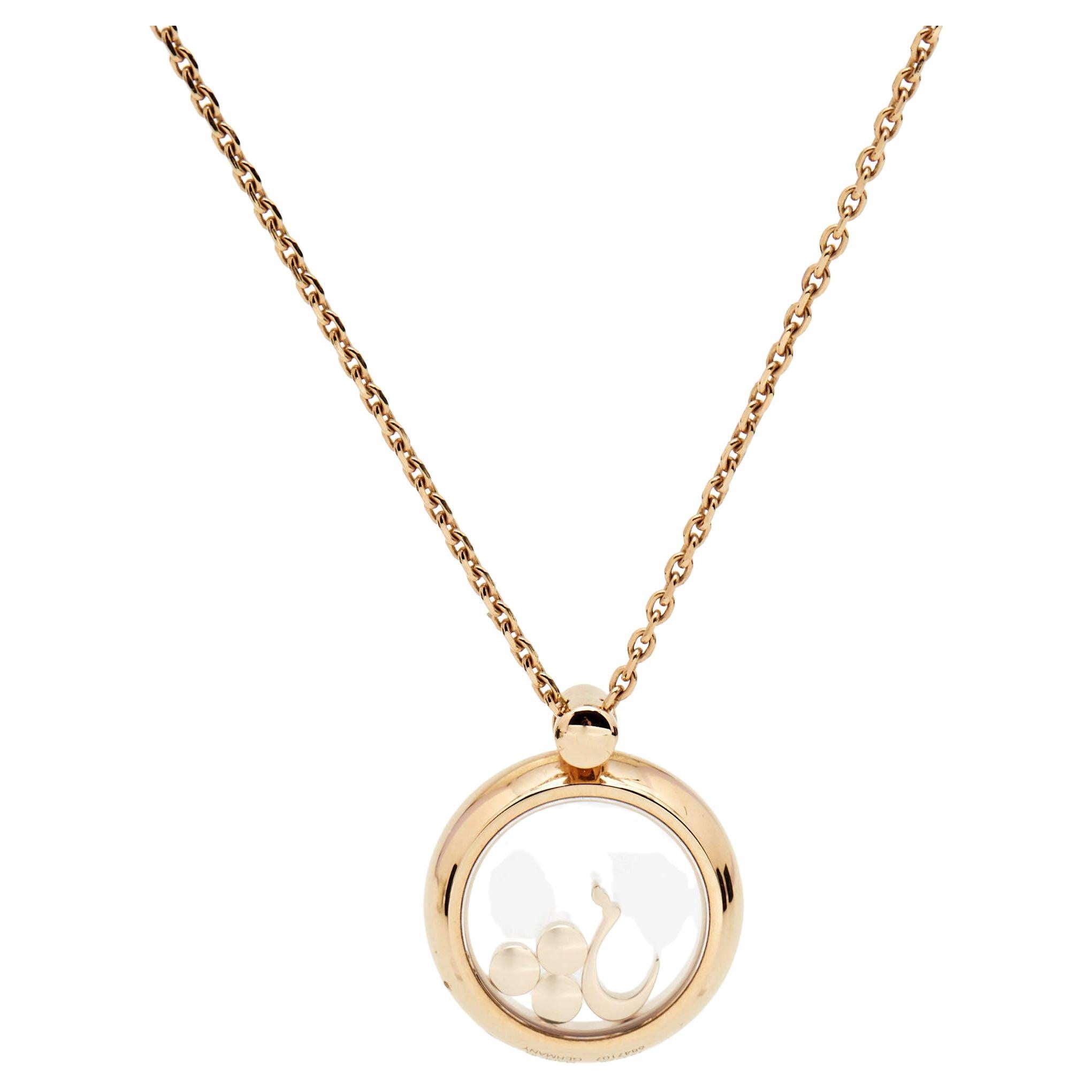 Chopard Happy Diamonds with Floating Arabic Letter 18k Rose Gold Pendant Necklac