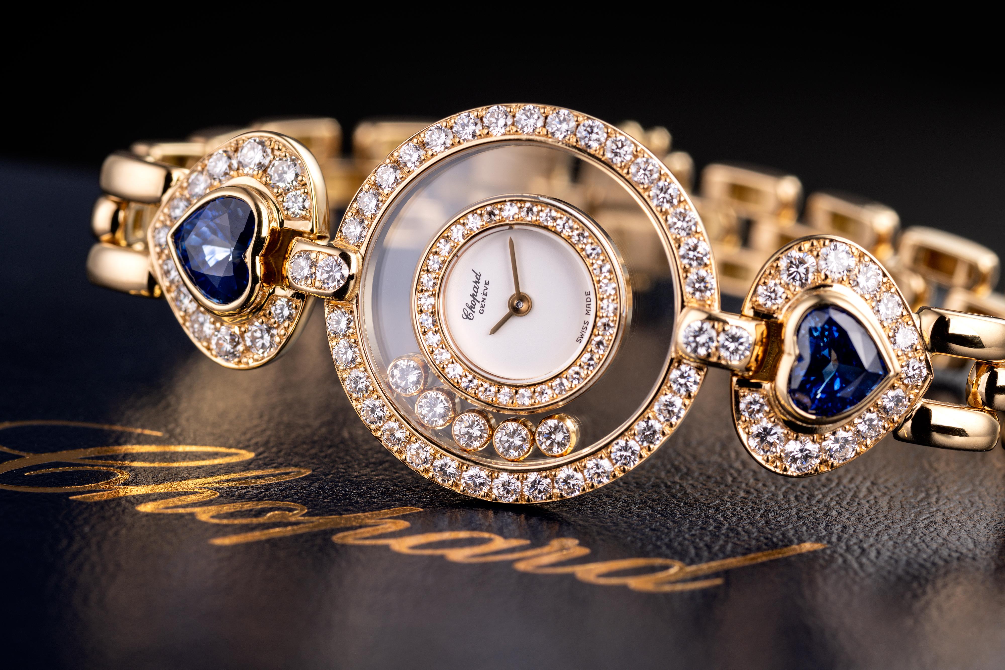 Modern Chopard Happy Diamonds With Heart-Shaped Sapphires For Sale