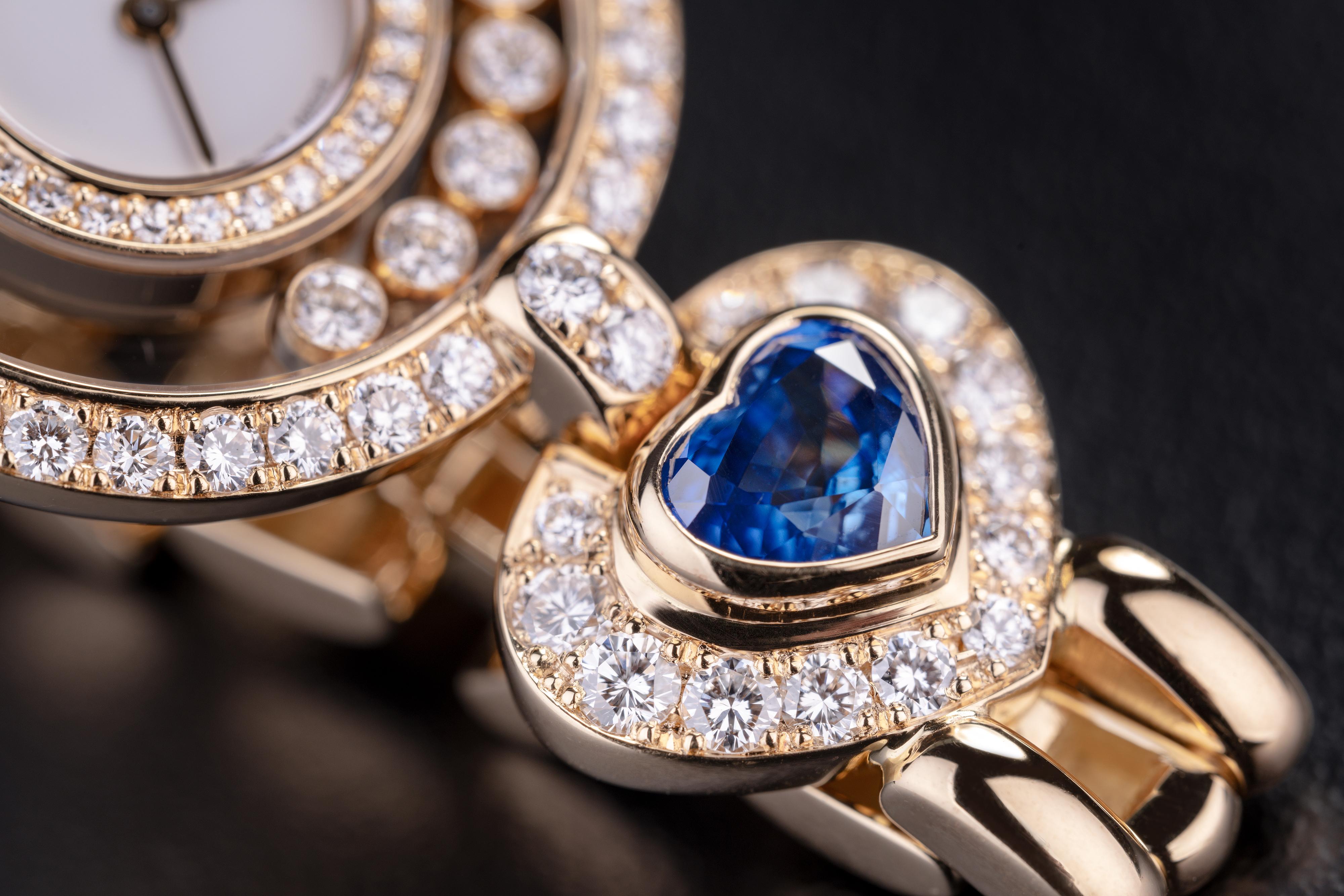 Brilliant Cut Chopard Happy Diamonds With Heart-Shaped Sapphires For Sale