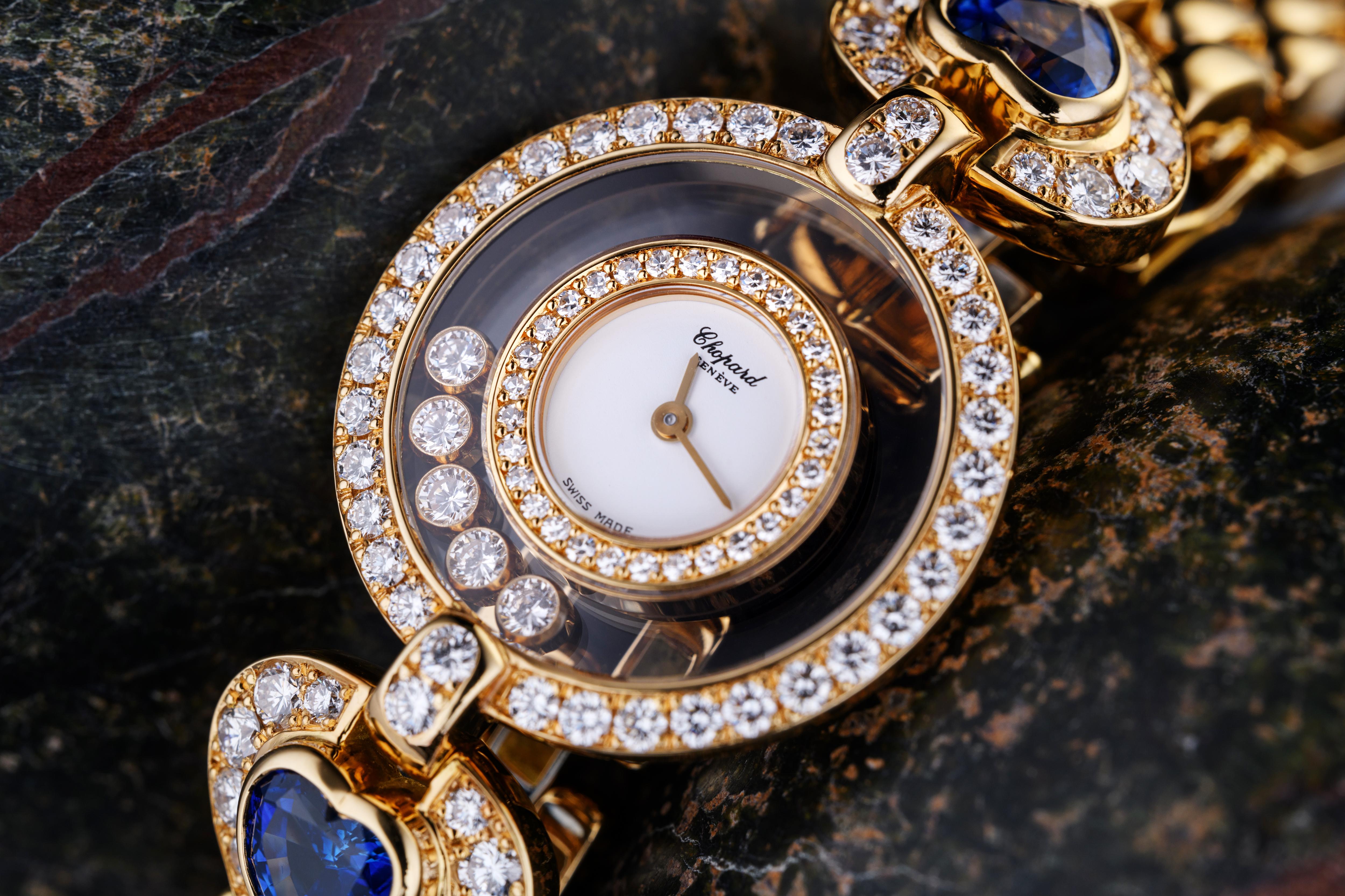 Chopard Happy Diamonds With Heart-Shaped Sapphires In Excellent Condition For Sale In London, GB