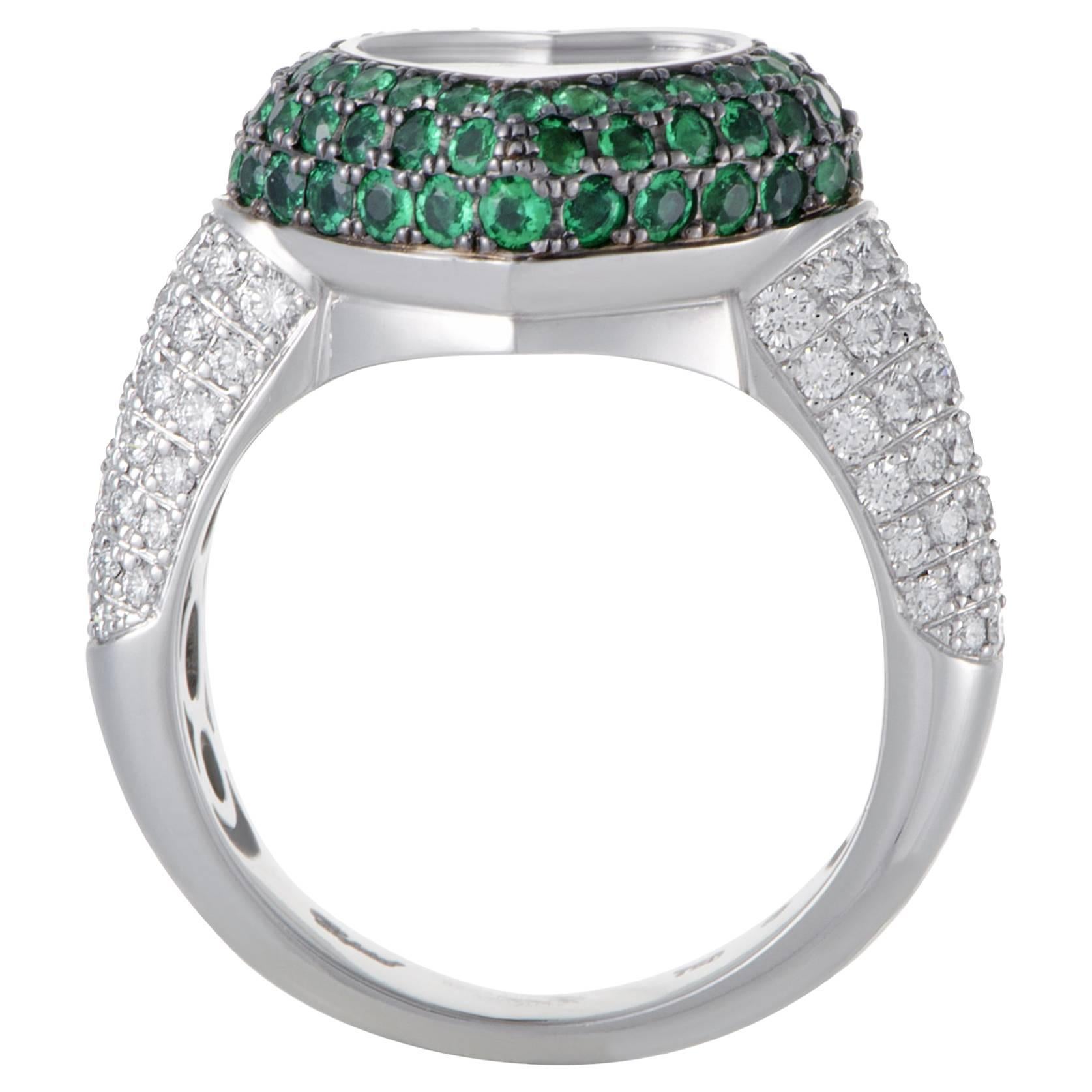 Chopard Happy Diamonds Women's 18 Karat Gold Diamond and Emerald Pave Heart Ring