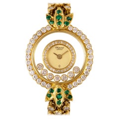 Chopard Happy Diamonds Yellow Gold Champagne Dial Diamond and Emerald Set Watch