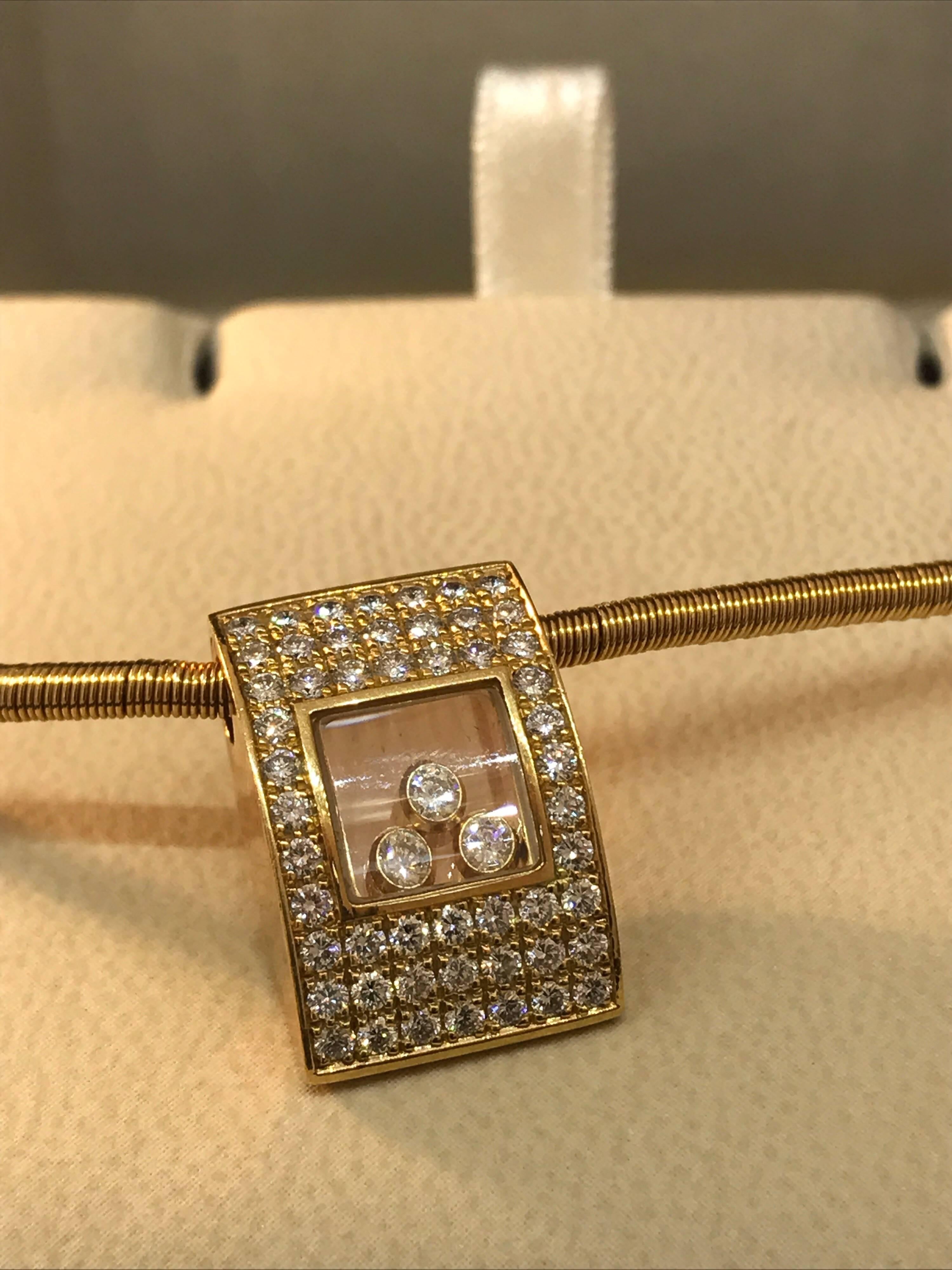 Women's Chopard Happy Diamonds Yellow Gold Full Diamond Pendant / Necklace 79/3180 New For Sale