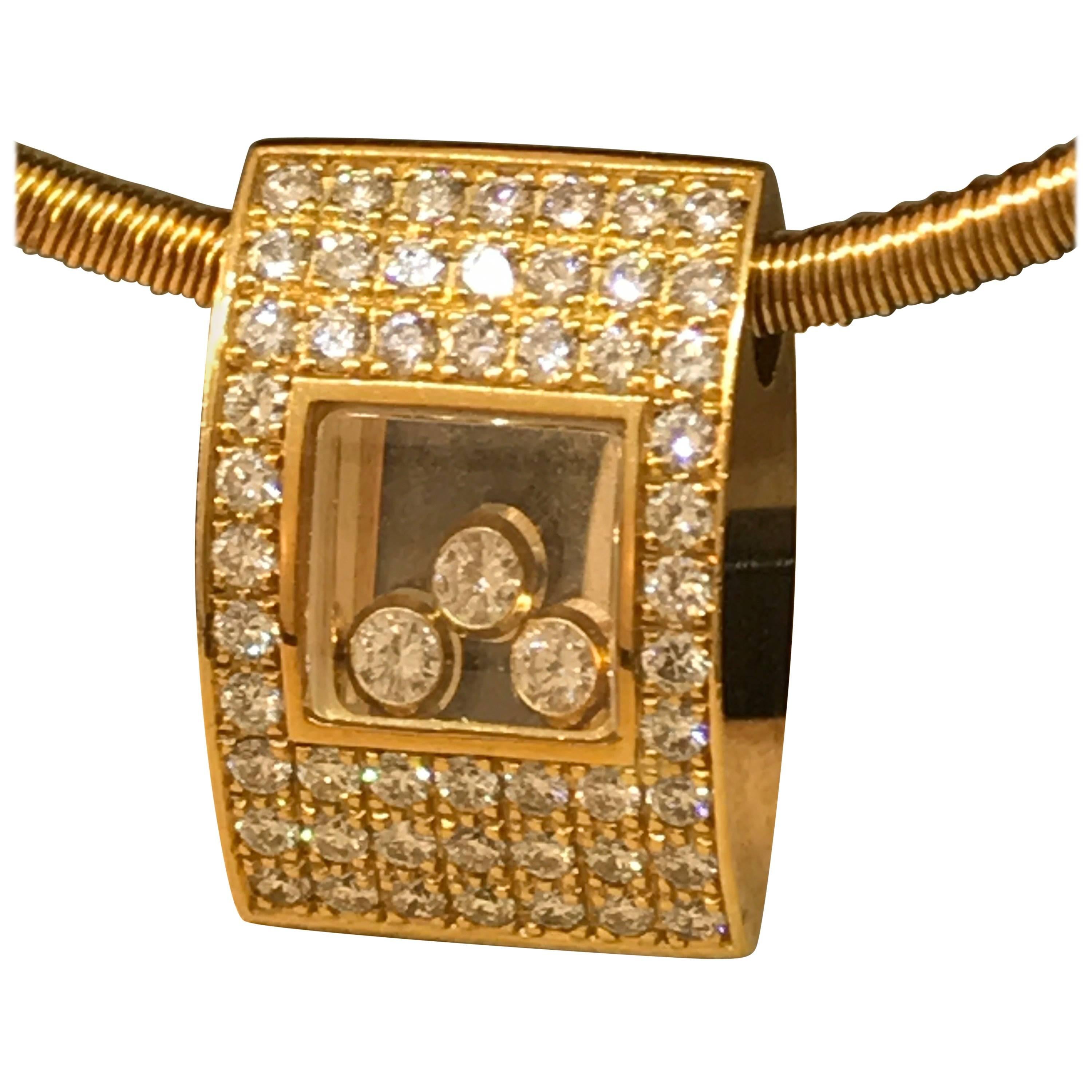 Chopard Happy Diamonds Yellow Gold Full Diamond Pendant / Necklace 79/3180 New For Sale