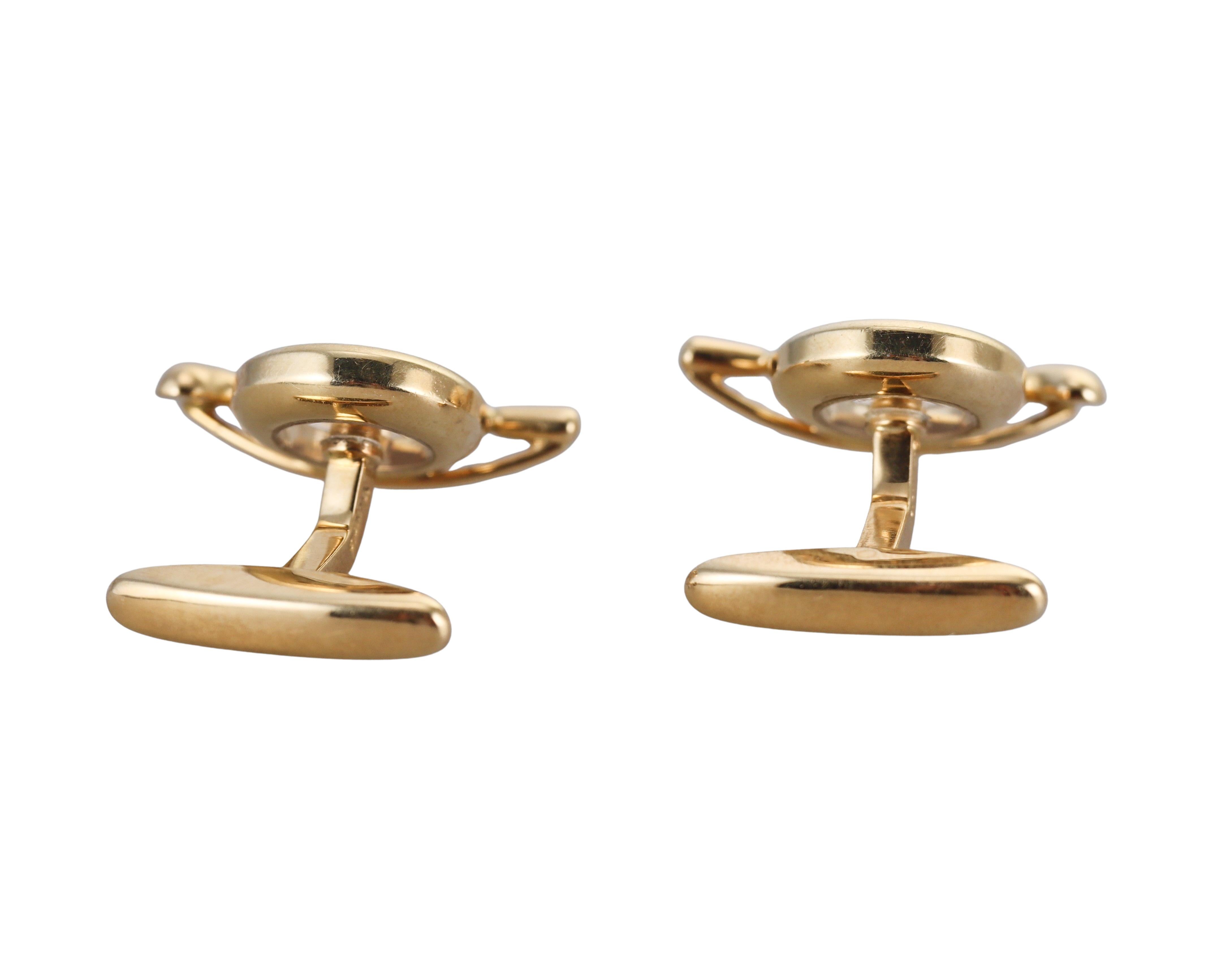 Round Cut Chopard Happy Diamonds Yellow Gold Golf Club Cufflinks For Sale