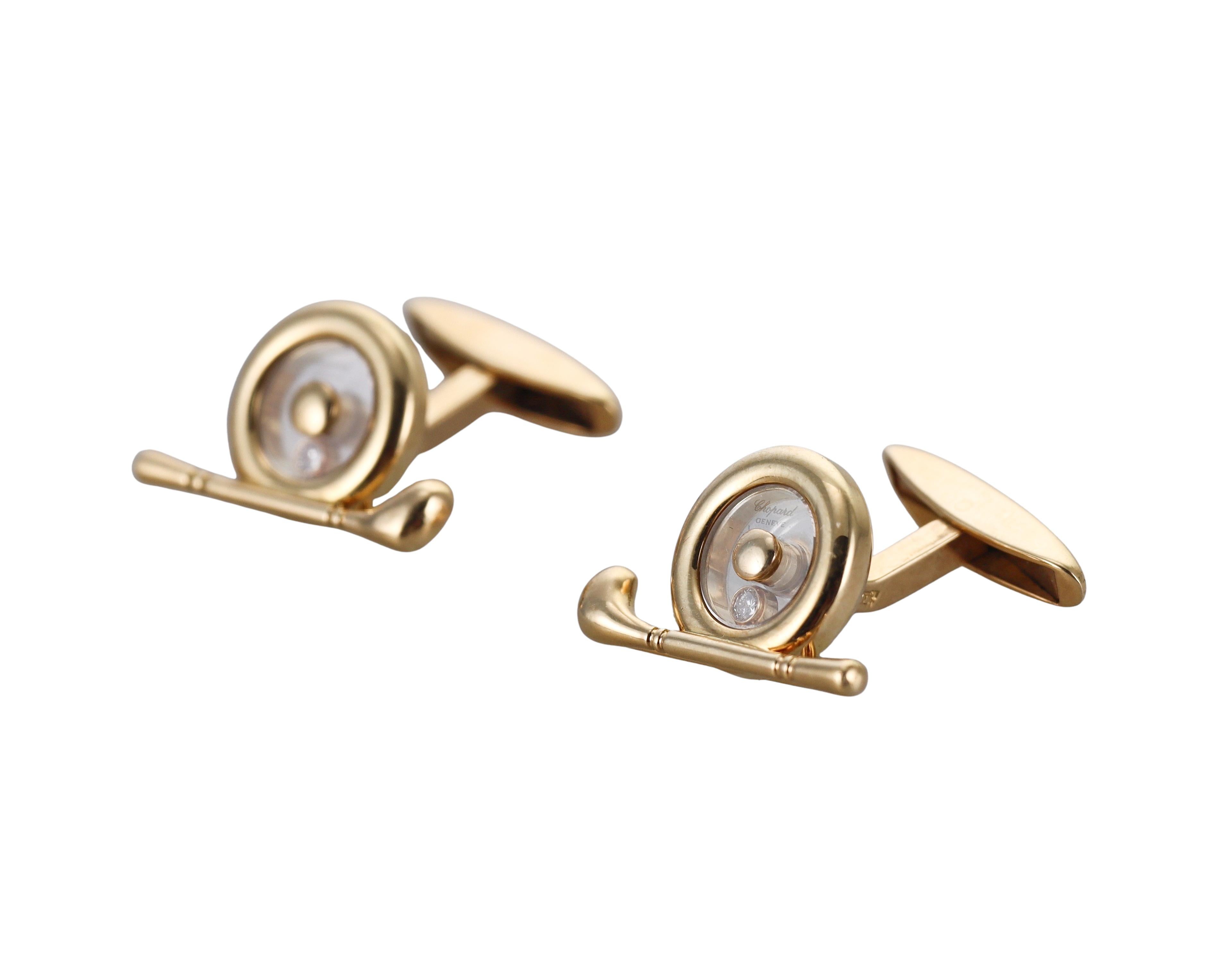Chopard Happy Diamonds Yellow Gold Golf Club Cufflinks For Sale 1