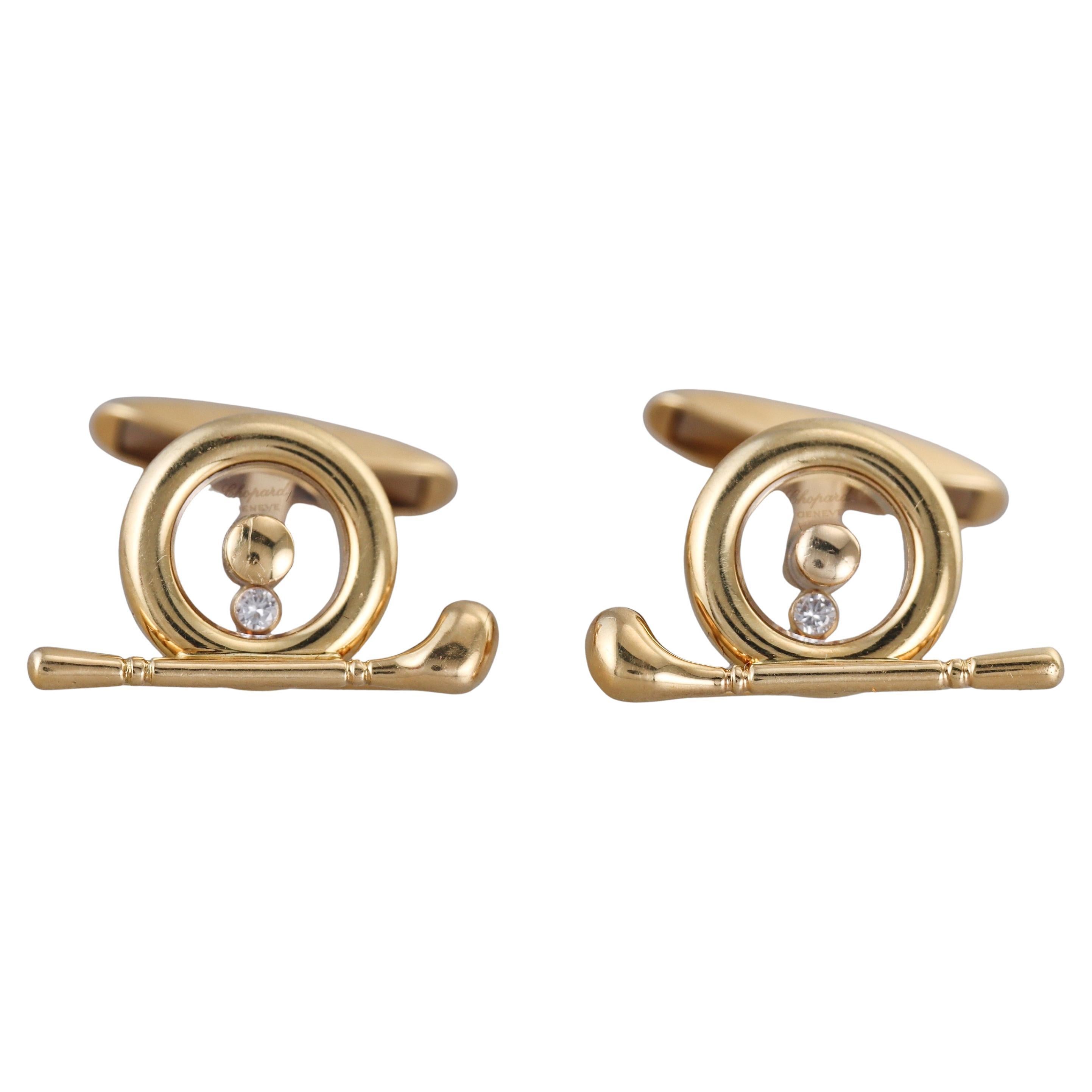 Chopard Happy Diamonds Yellow Gold Golf Club Cufflinks For Sale