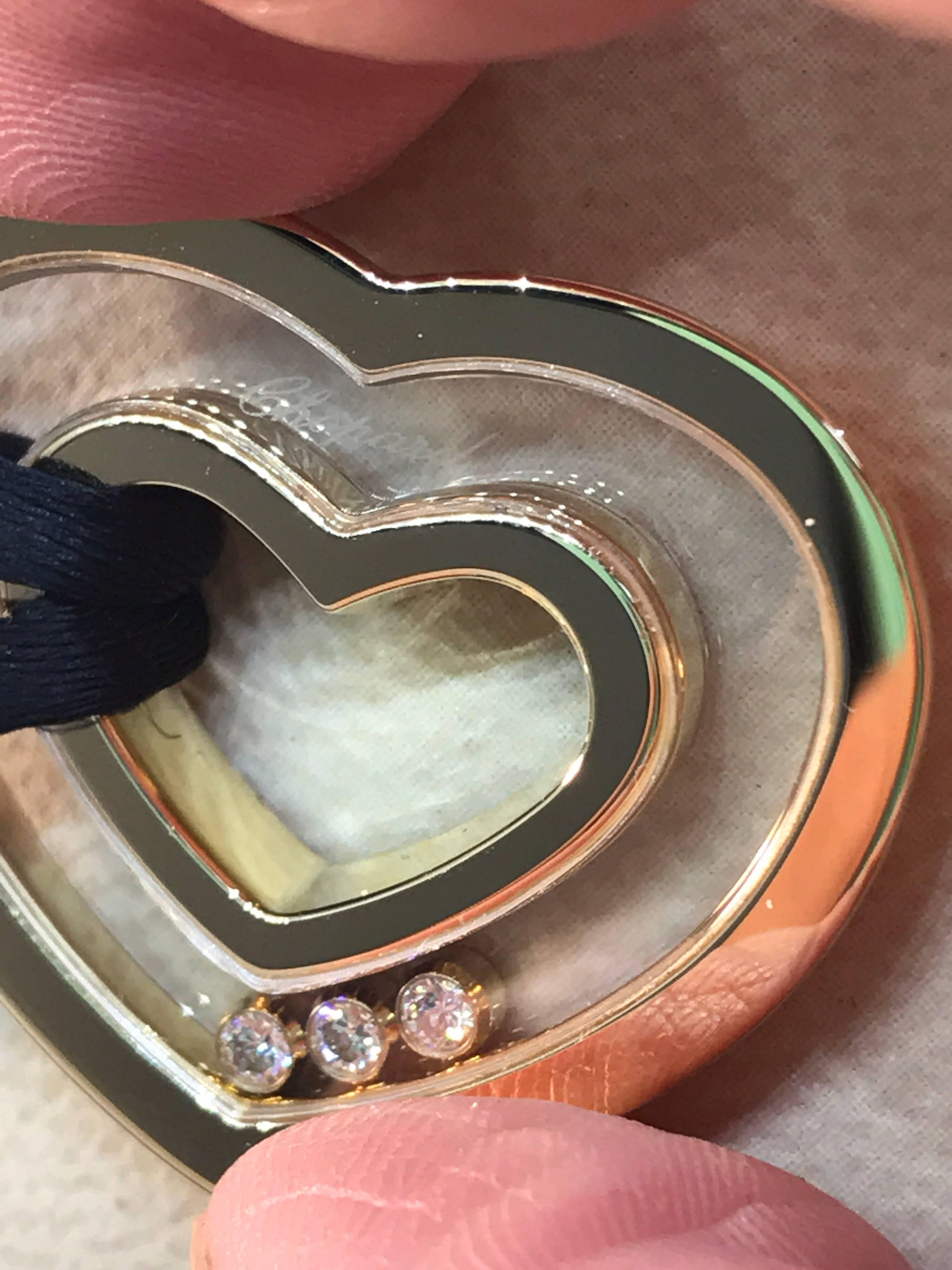 Women's Chopard Happy Diamonds Yellow Gold Heart Pendant on Black Silk Cord Brand New