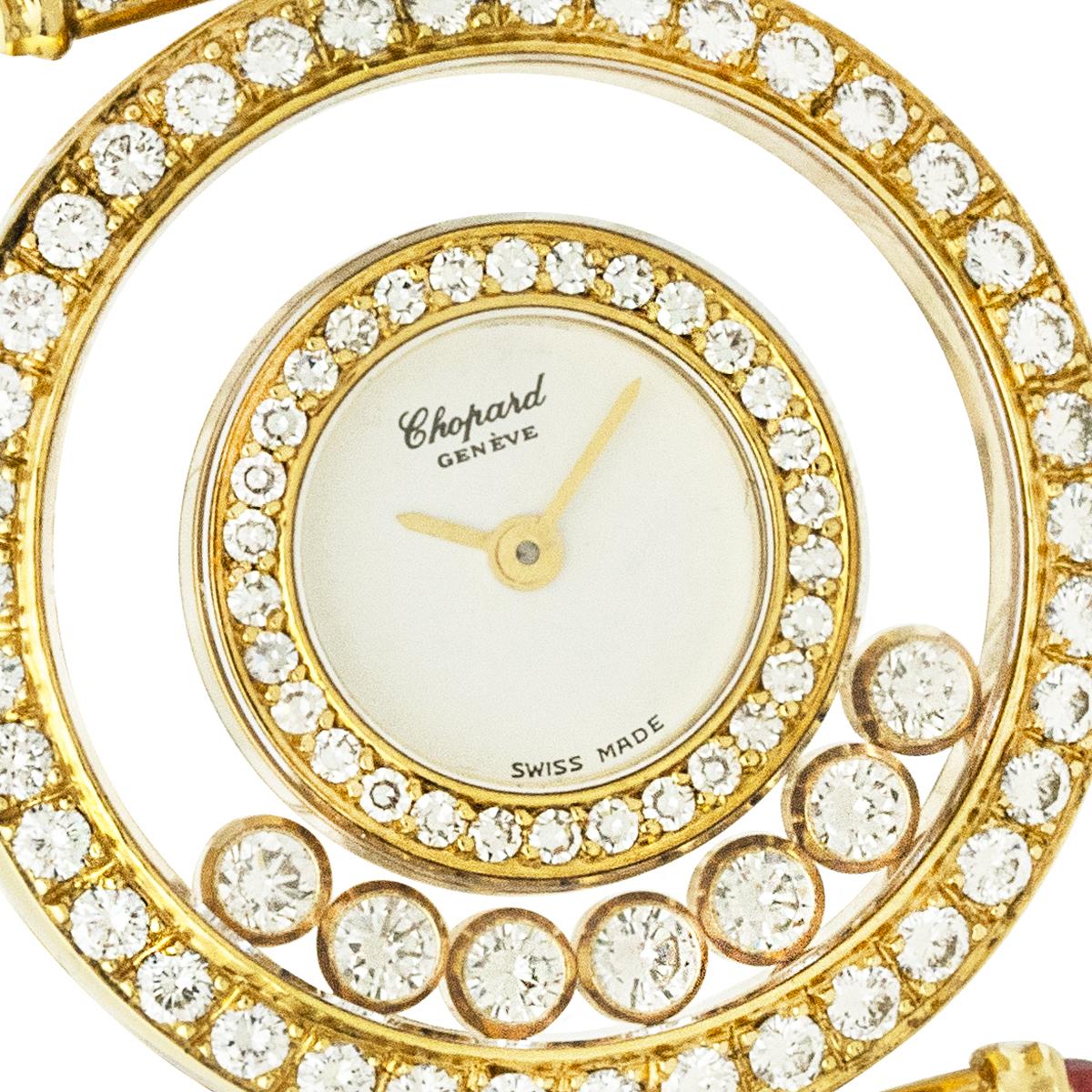 Round Cut Chopard Happy Diamonds Yellow Gold White Dial 4118 1 For Sale