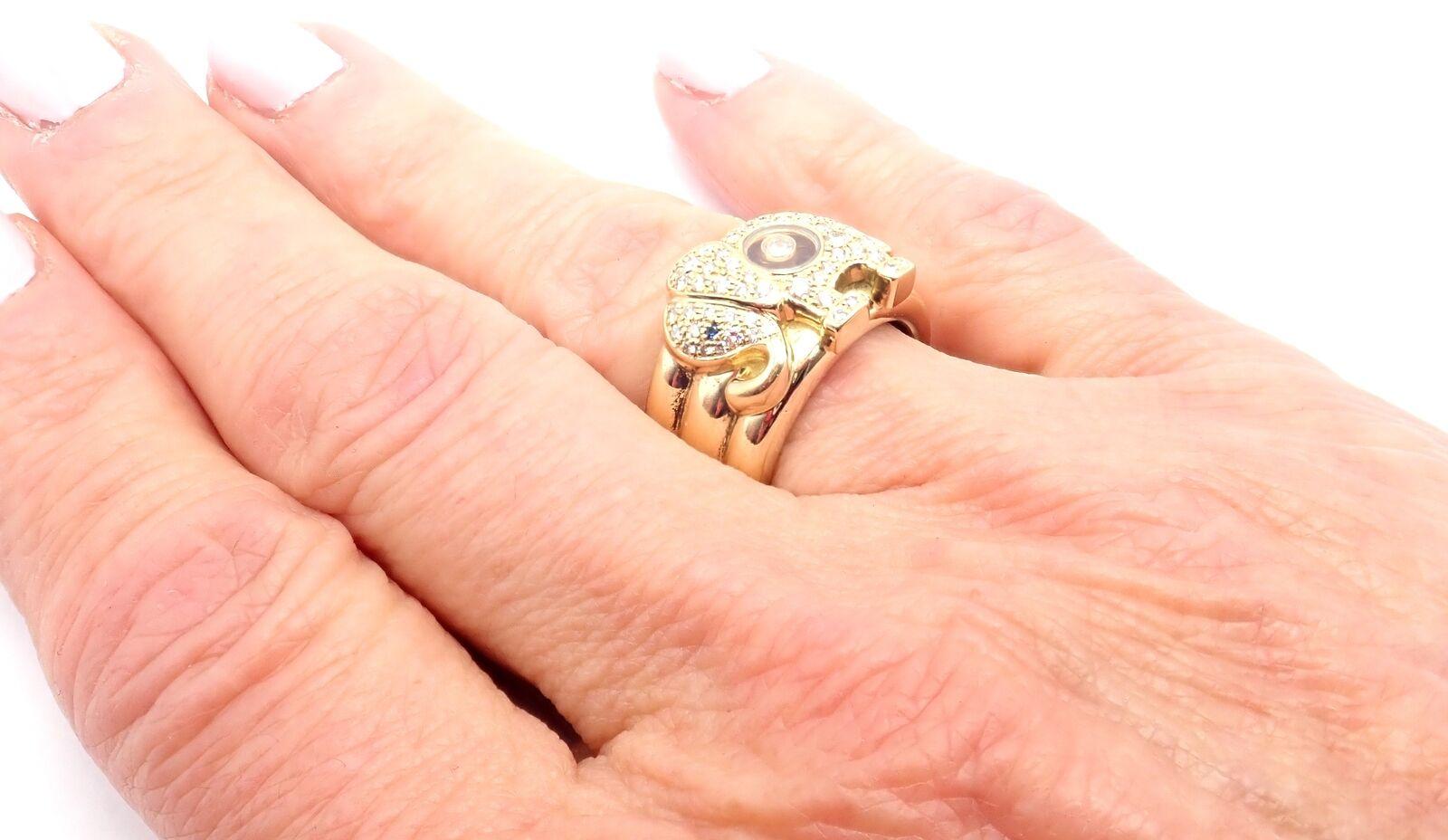 Chopard Happy Elephant Diamond Sapphire Wide Yellow Gold Band Ring 4