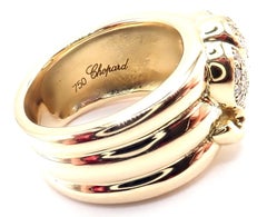 Chopard Happy Elephant Diamond Sapphire Wide Yellow Gold Band Ring