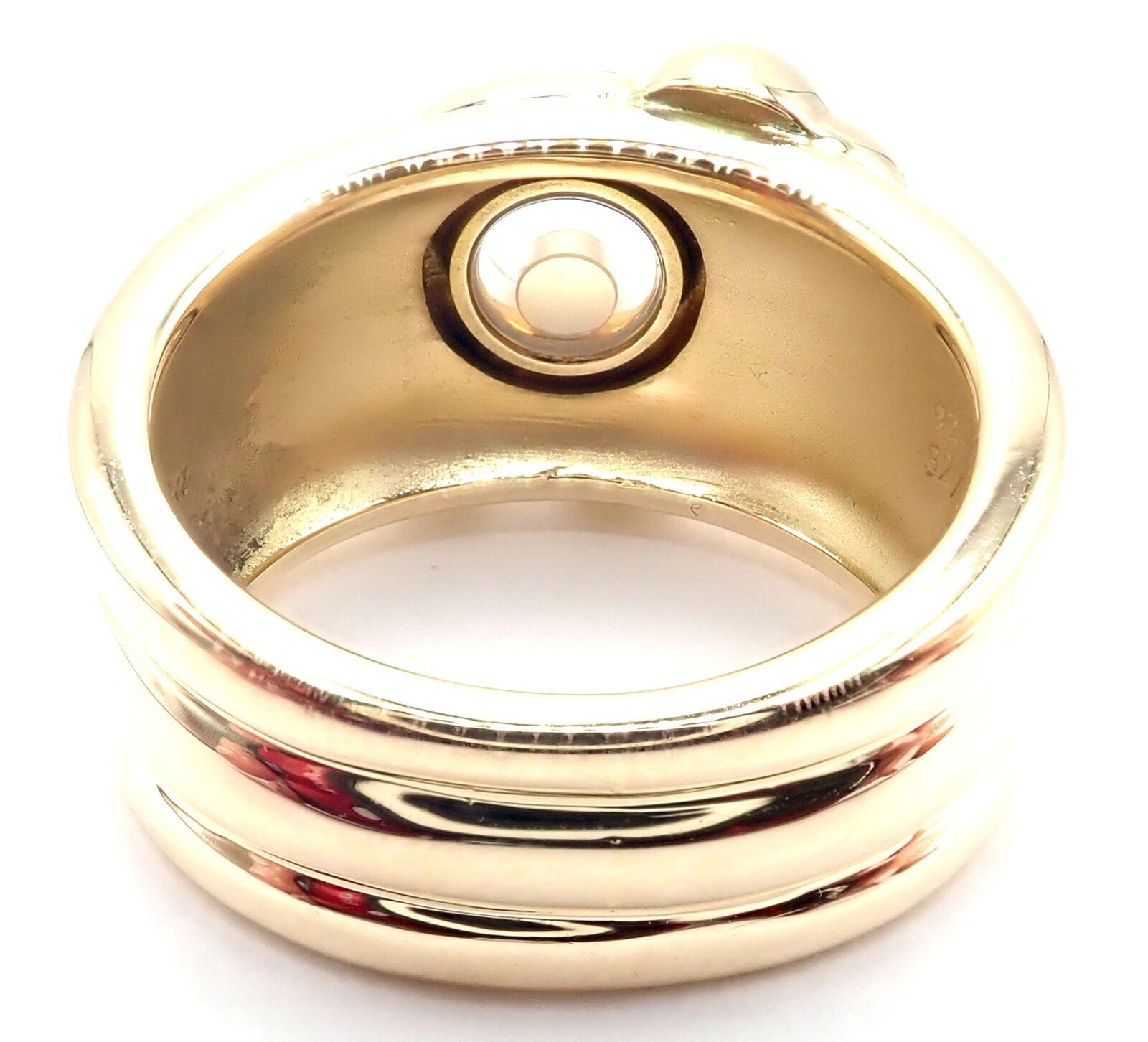 Brilliant Cut Chopard Happy Elephant Diamond Sapphire Wide Yellow Gold Band Ring