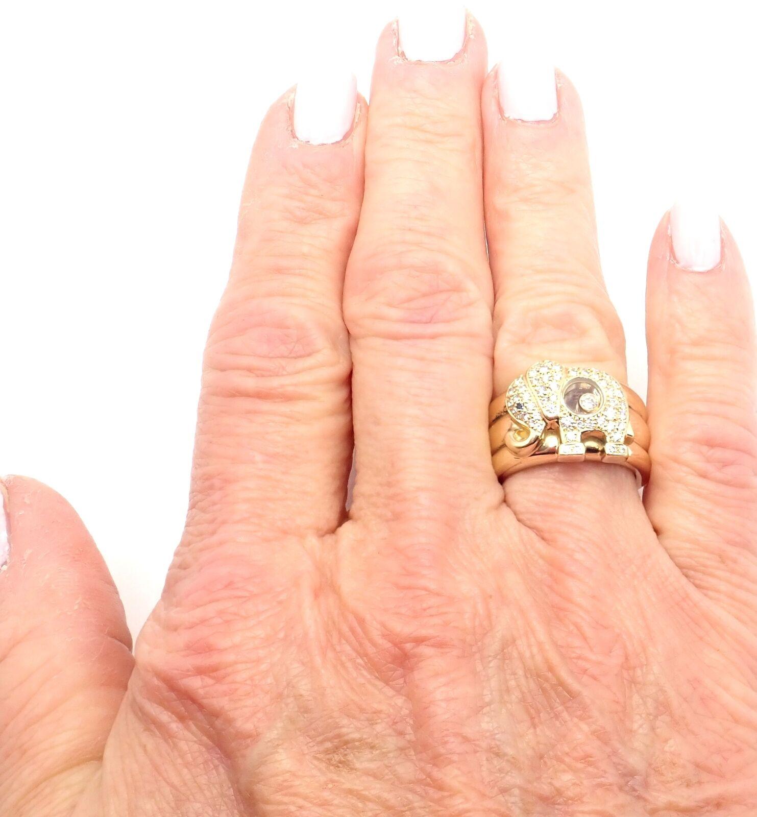 Chopard Happy Elephant Diamond Sapphire Wide Yellow Gold Band Ring 2