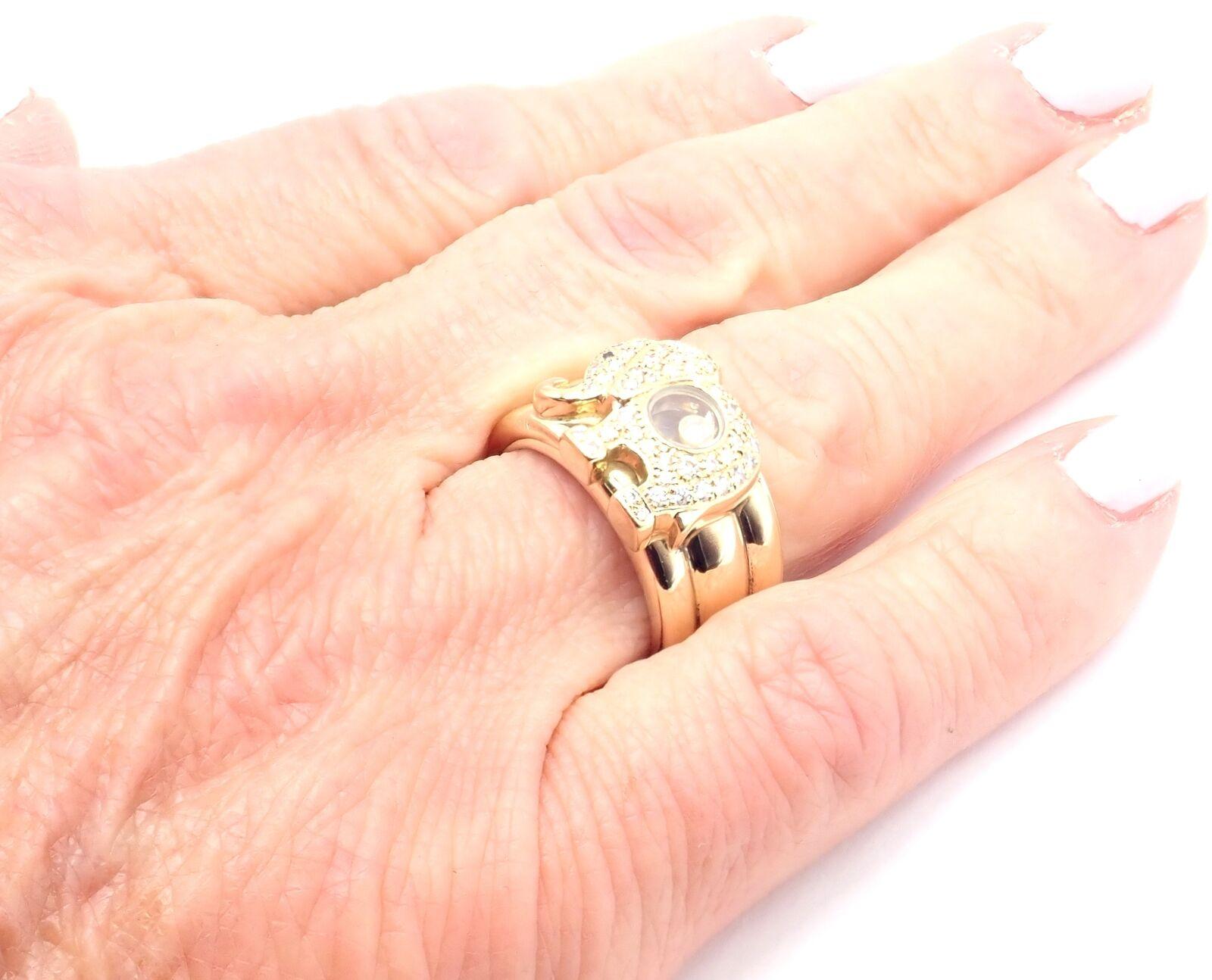 Chopard Happy Elephant Diamond Sapphire Wide Yellow Gold Band Ring 3