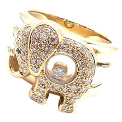 Chopard Happy Elephant Diamond Sapphire Wide Yellow Gold Band Ring