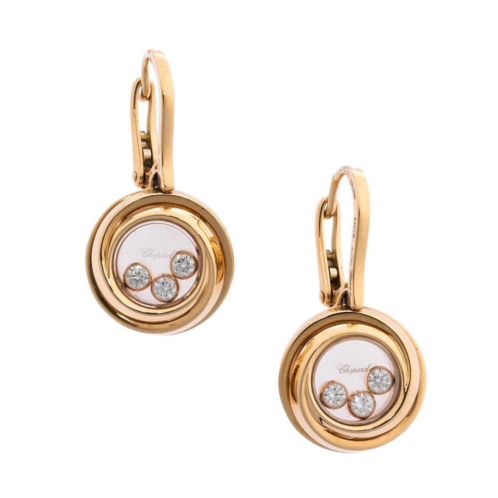 Contemporary Chopard Happy Emotions Diamond 18K Rose Gold Earrings