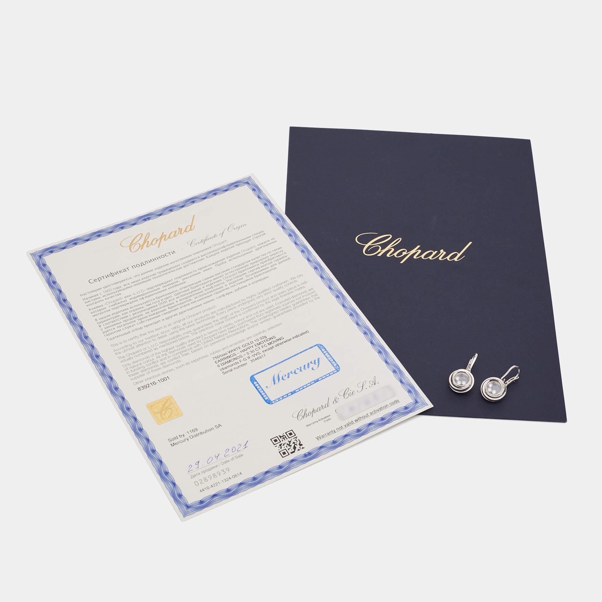 Chopard Happy Emotions Diamonds 18k White Gold Earrings In Good Condition In Dubai, Al Qouz 2