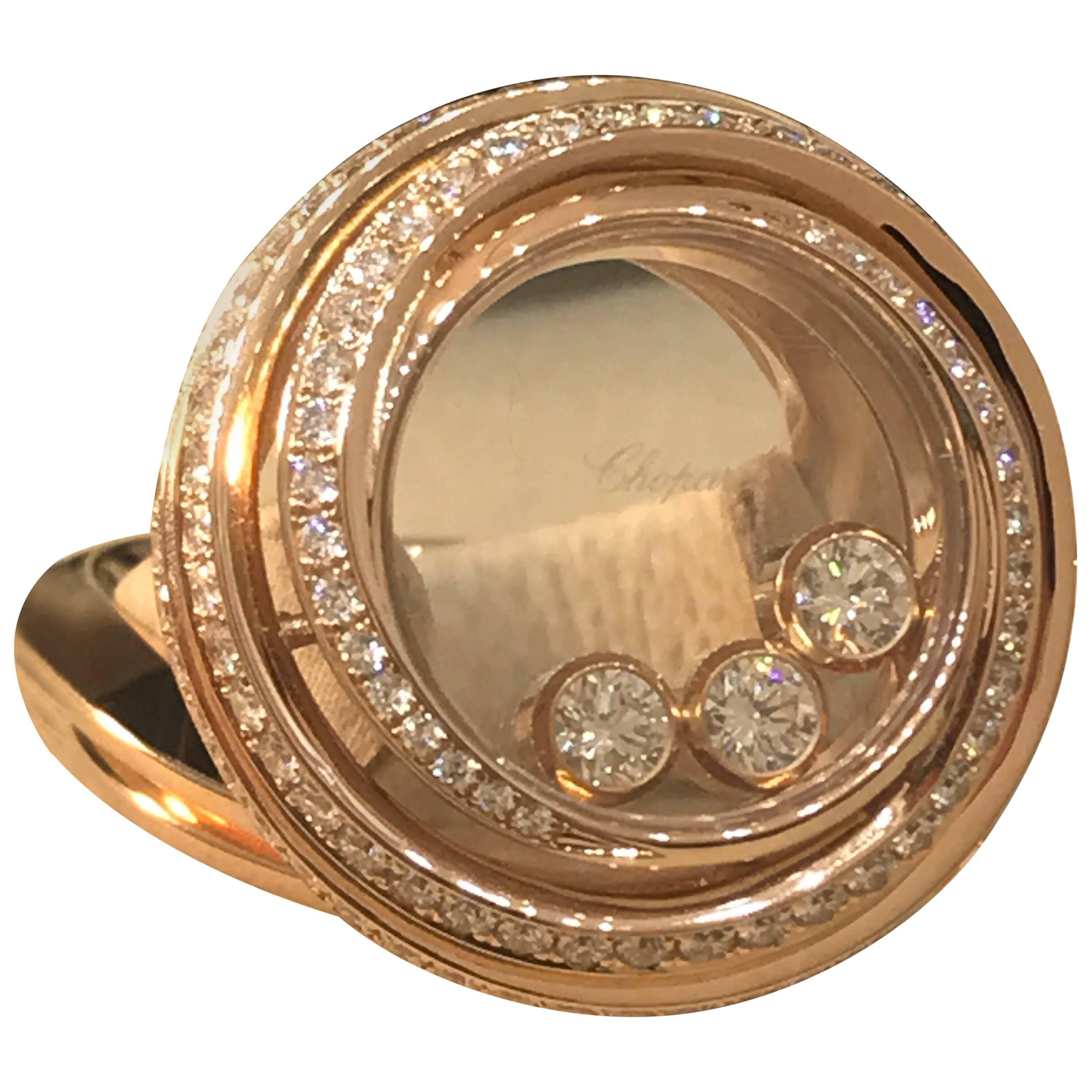 Chopard Happy Emotions Rose Gold Full Diamond Ring 82/9217 New For Sale