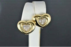 Chopard Happy Floating Diamonds Heart Clip On 18 Karat Yellow Gold Earrings