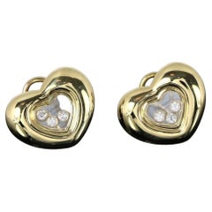 Chopard Happy Floating Diamonds Heart Clip On 18 Karat Yellow Gold Earrings