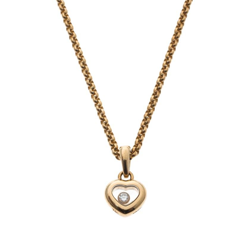 Contemporary Chopard Happy Heart Diamond & 18k Yellow Gold Pendant Necklace