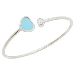 Chopard Happy Heart Diamond Turquoise 18k White Gold Open Cuff Bracelet