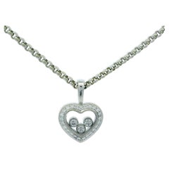 Retro Chopard Happy Heart Diamond White Gold Pendant Necklace 