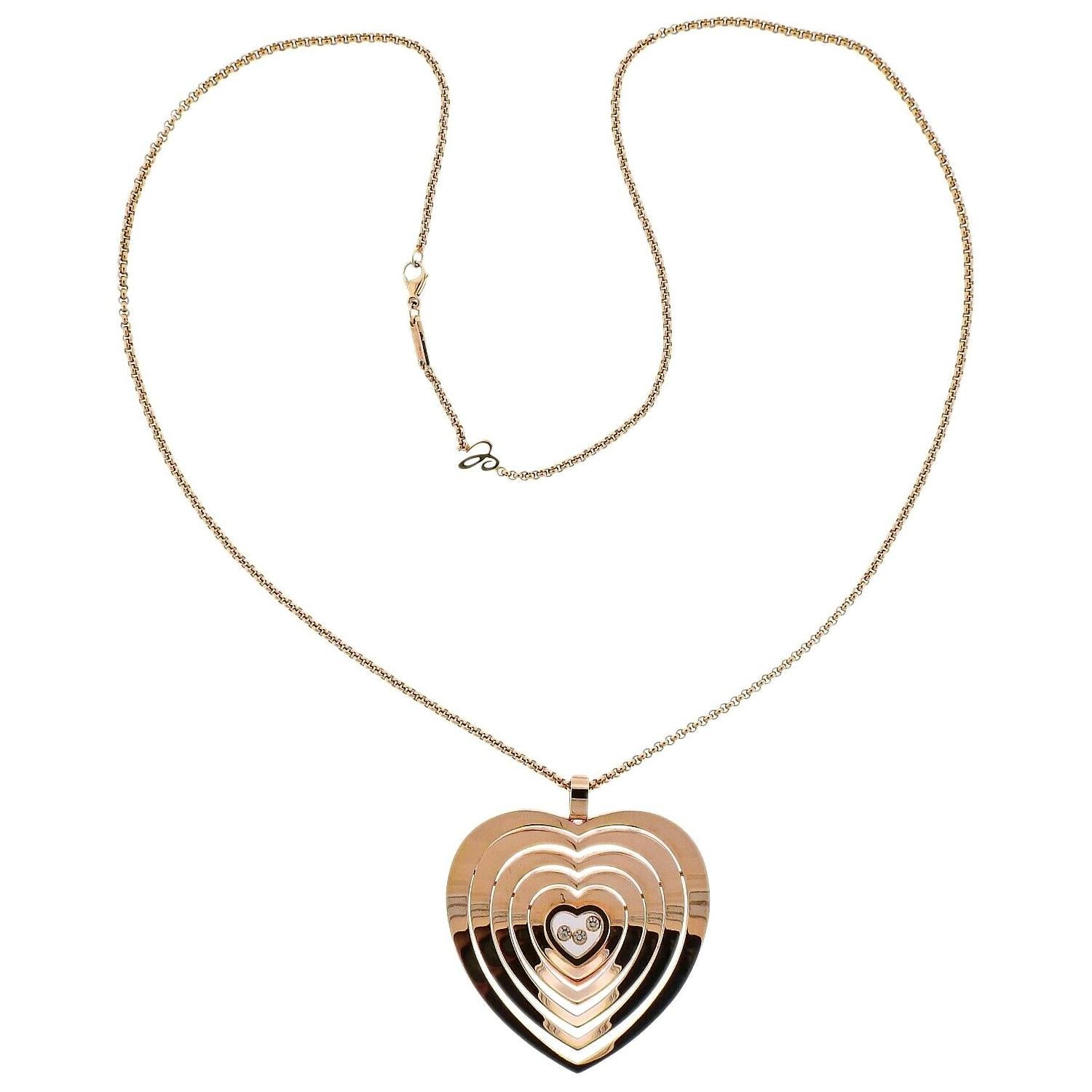 Chopard Happy Heart Floating Diamond 18 Karat Gold Pendant Necklace For Sale
