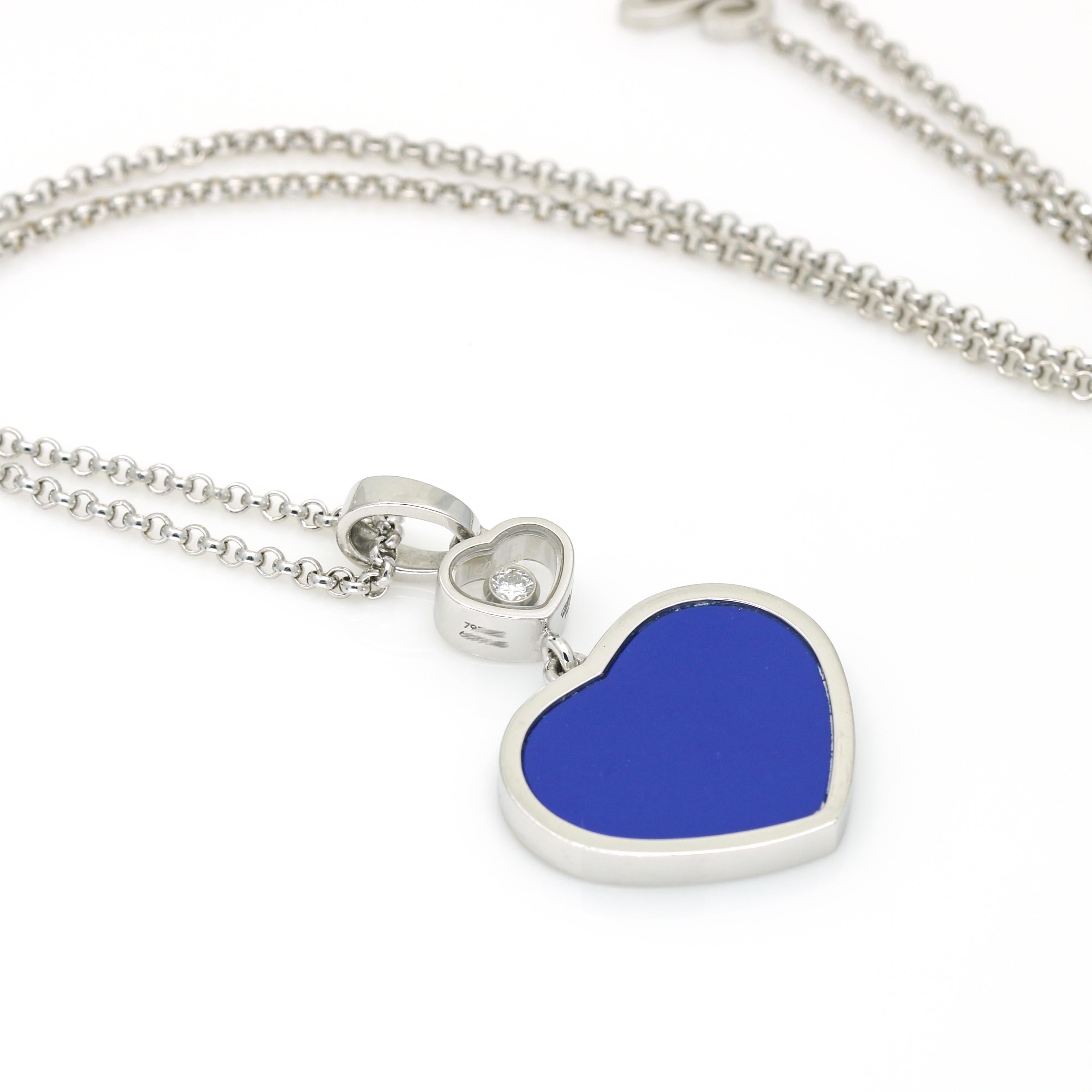 Contemporary Chopard Happy Heart Pendant Necklace in 18k White Gold with Lapis Lazuli For Sale