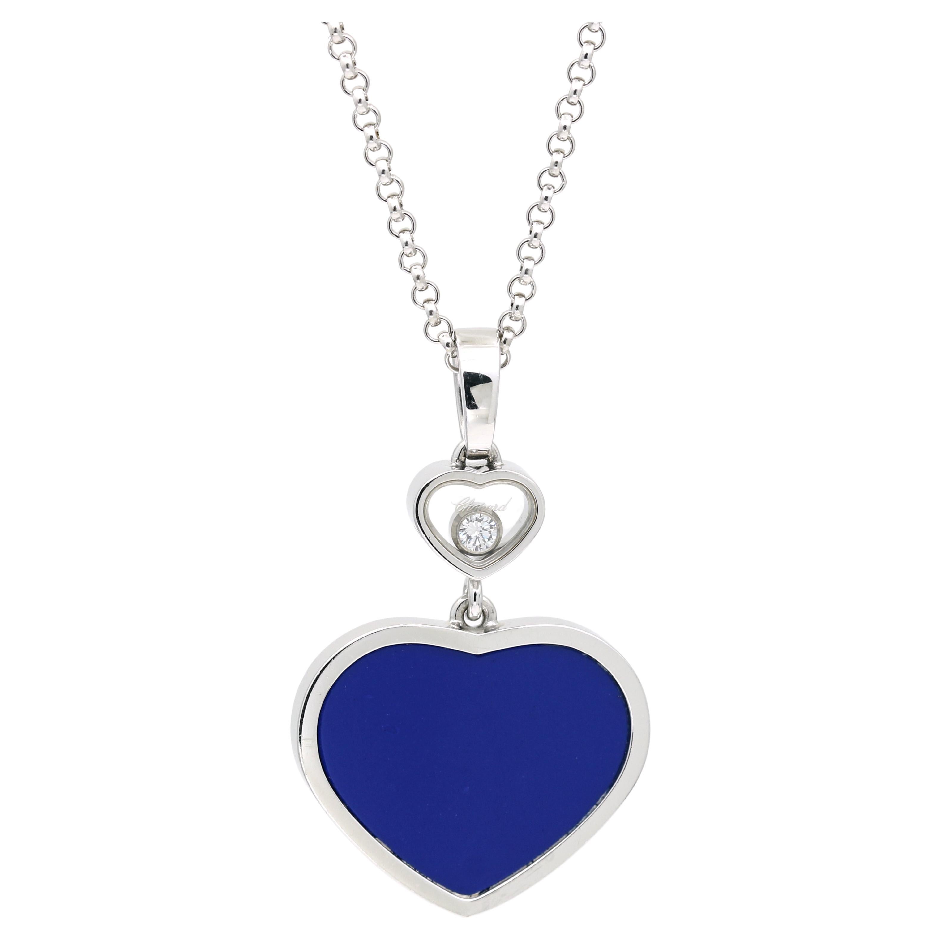 Chopard Happy Heart Pendant Necklace in 18k White Gold with Lapis Lazuli For Sale