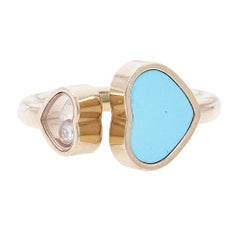Chopard, bague Happy Heart ouverte en or rose 18 carats avec turquoise et diamants, taille 49
