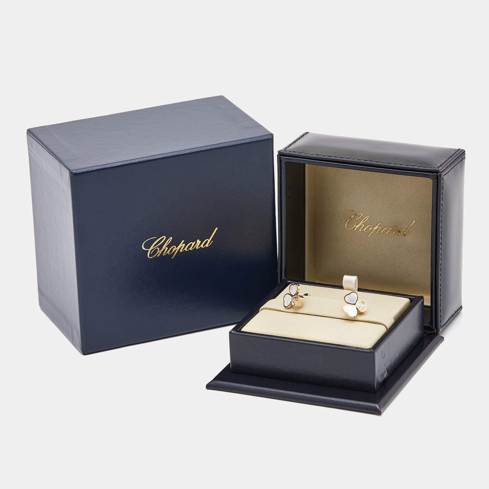 Chopard Happy Heart Wings Diamond Mother of Pearl 18k Rose Gold Earrings In Excellent Condition In Dubai, Al Qouz 2