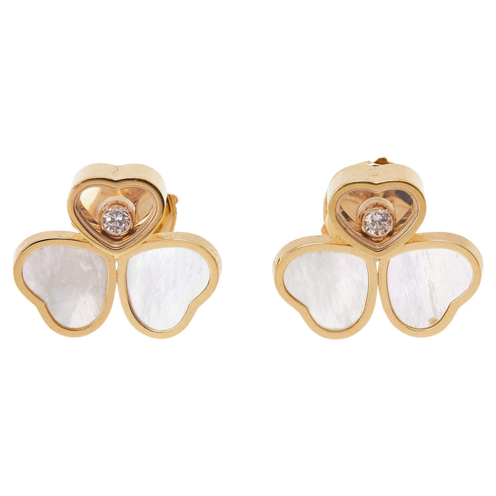 Chopard Happy Heart Wings Diamond Mother of Pearl 18k Rose Gold Earrings