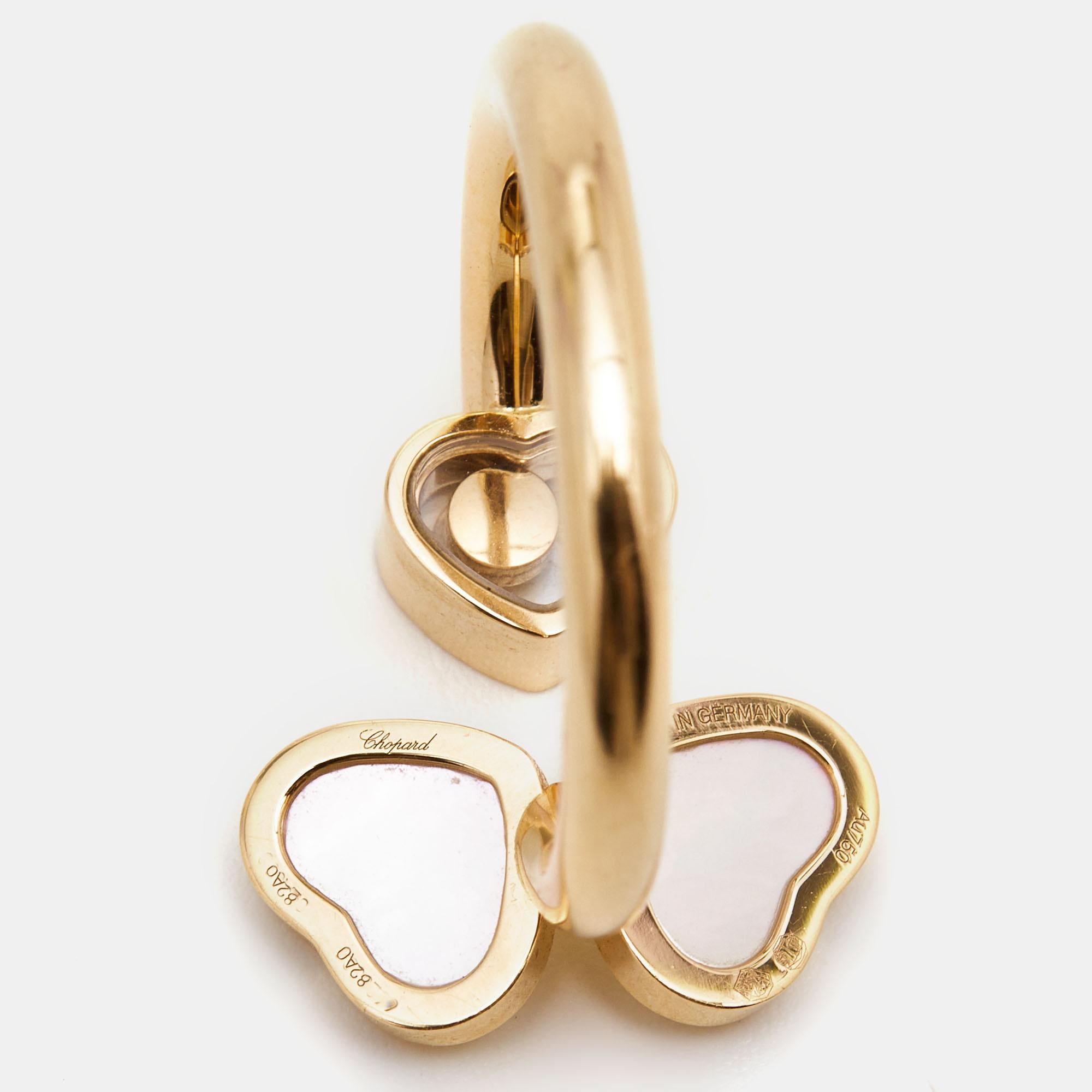 Chopard Happy Heart Wings Diamant Perlmutt 18k Roségold Ring Größe 51 Damen im Angebot