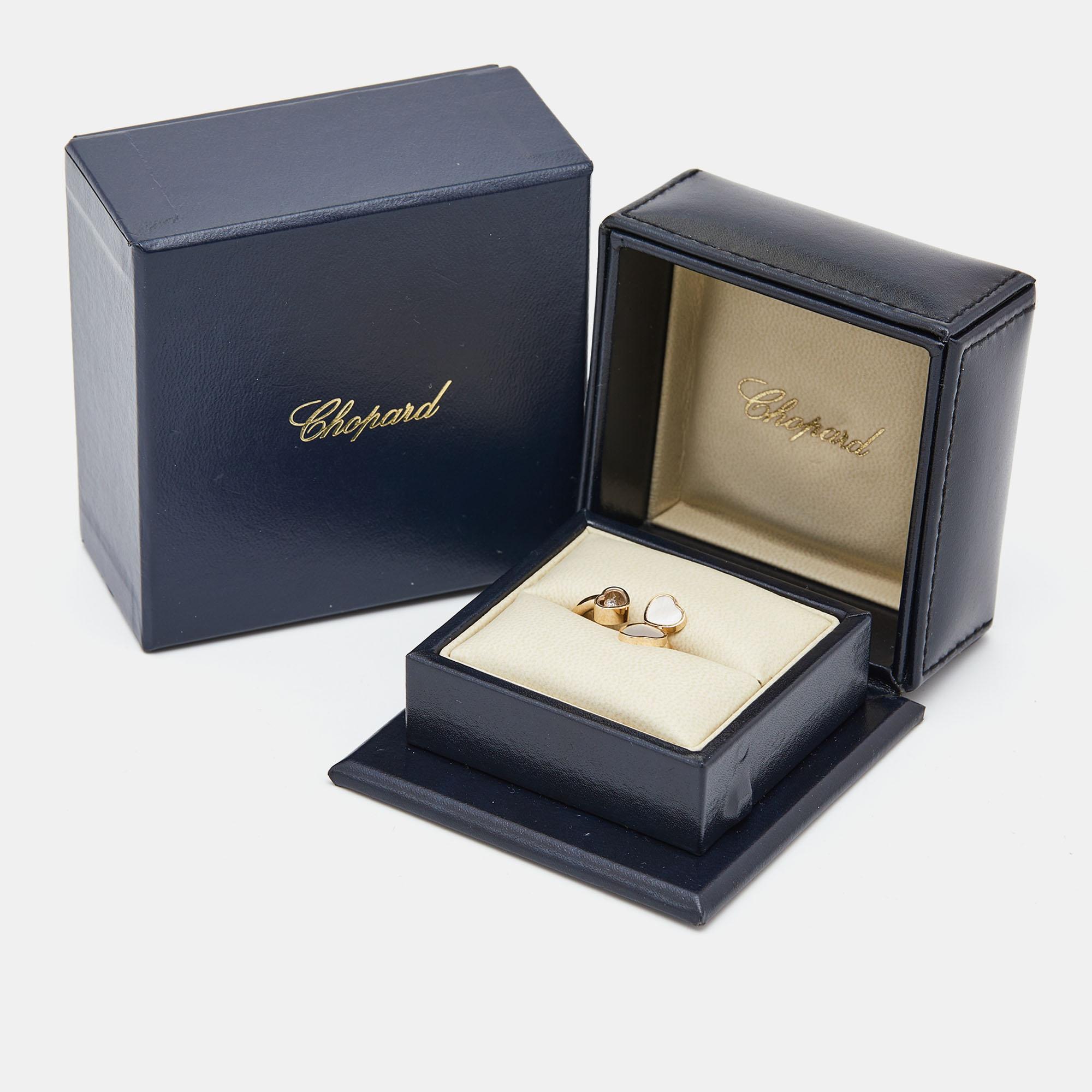 Chopard Happy Heart Wings Diamant Perlmutt 18k Roségold Ring Größe 51 im Angebot 1
