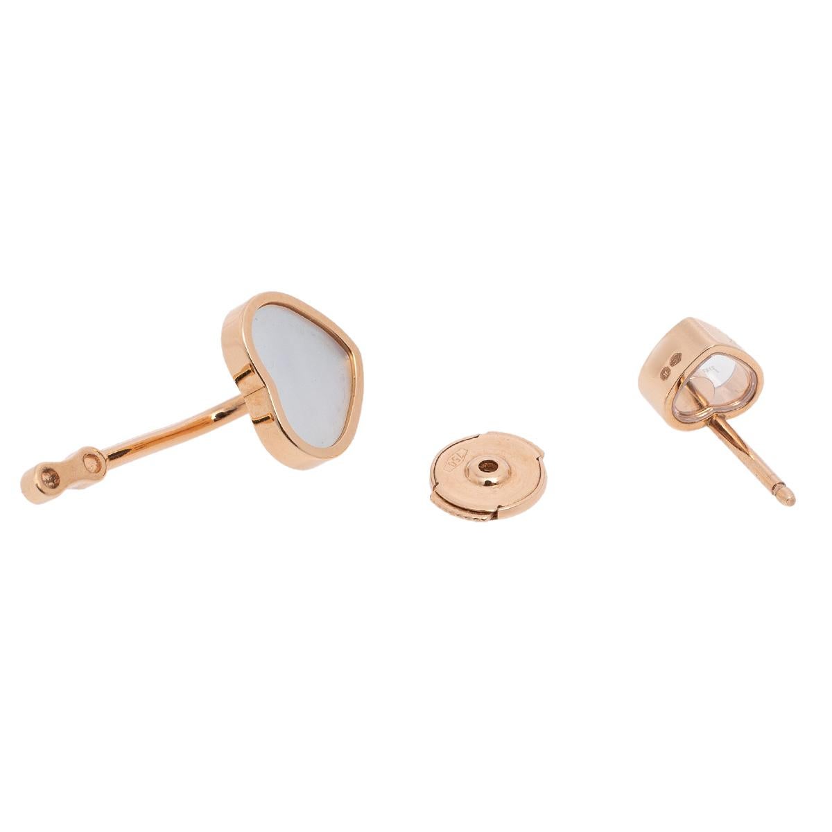Contemporary Chopard Happy Hearts 18K Rose Gold Diamond & Mother of Pearl Drop Earrings