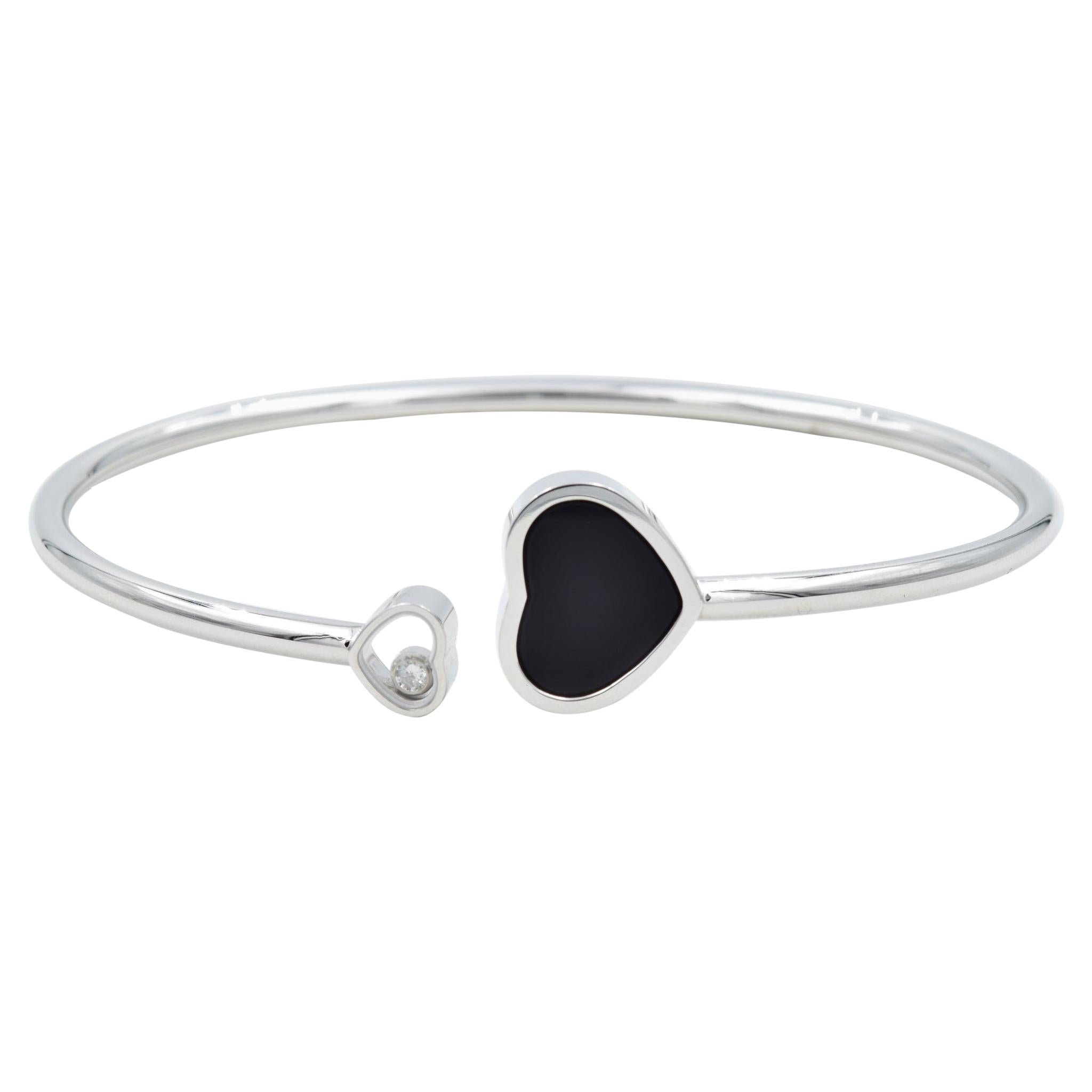 Chopard Happy Hearts Bangle 857482-1203 18 Karat White Gold Black Onyx For Sale