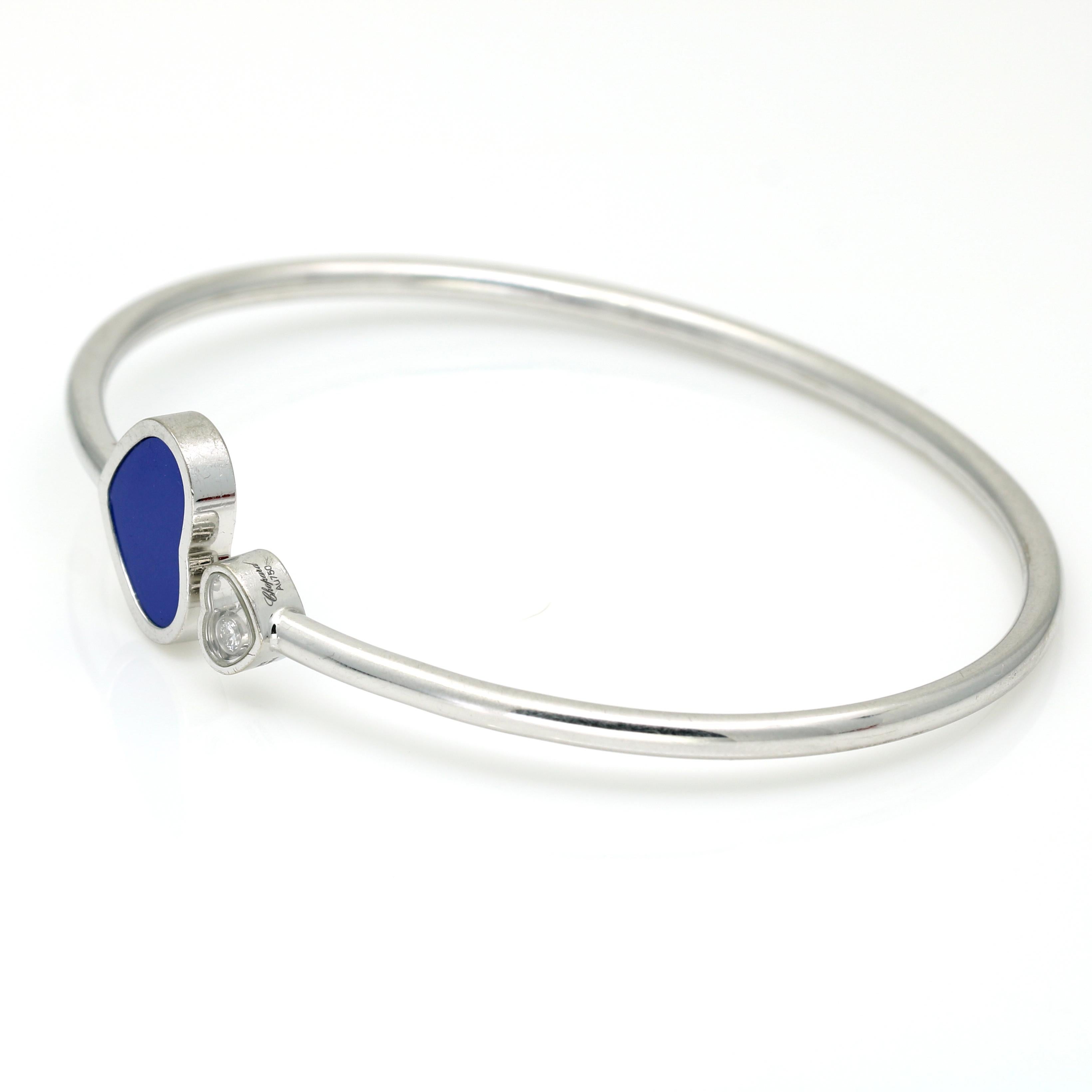 Contemporary Chopard Happy Hearts Bangle Bracelet - Floating Diamond and Lapis Lazuli For Sale