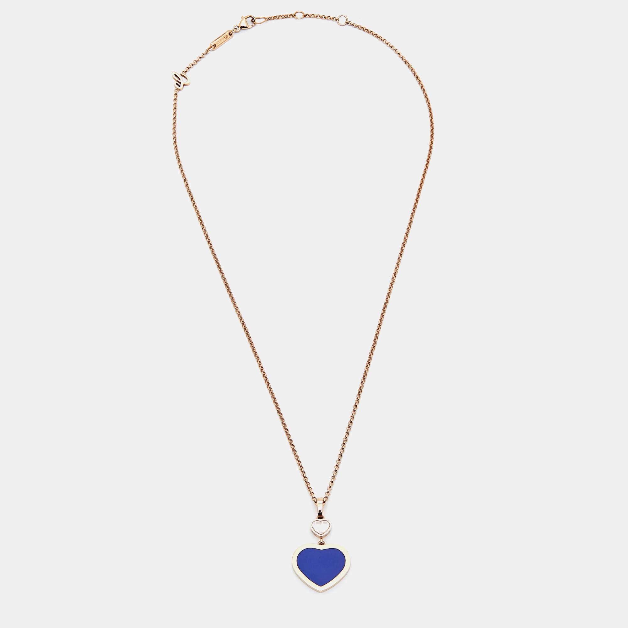 Chopard, collier Happy Hearts en or rose 18 carats avec pierre bleue et diamants en vente 1