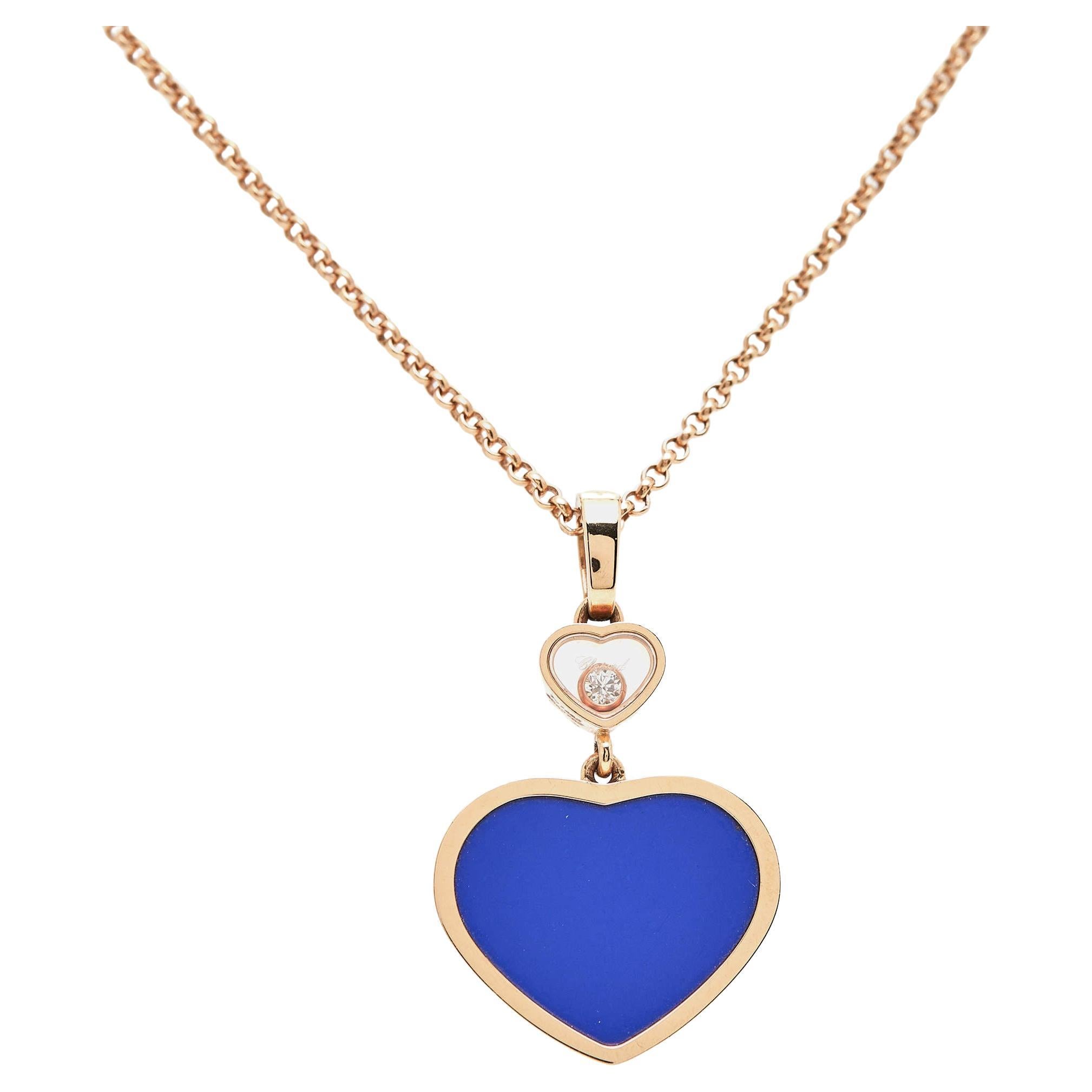 Chopard, collier Happy Hearts en or rose 18 carats avec pierre bleue et diamants en vente