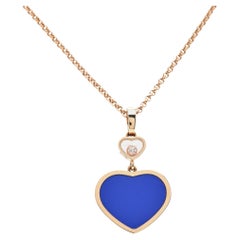 Antique Chopard Happy Hearts Blue Stone Diamond 18k Rose Gold Necklace