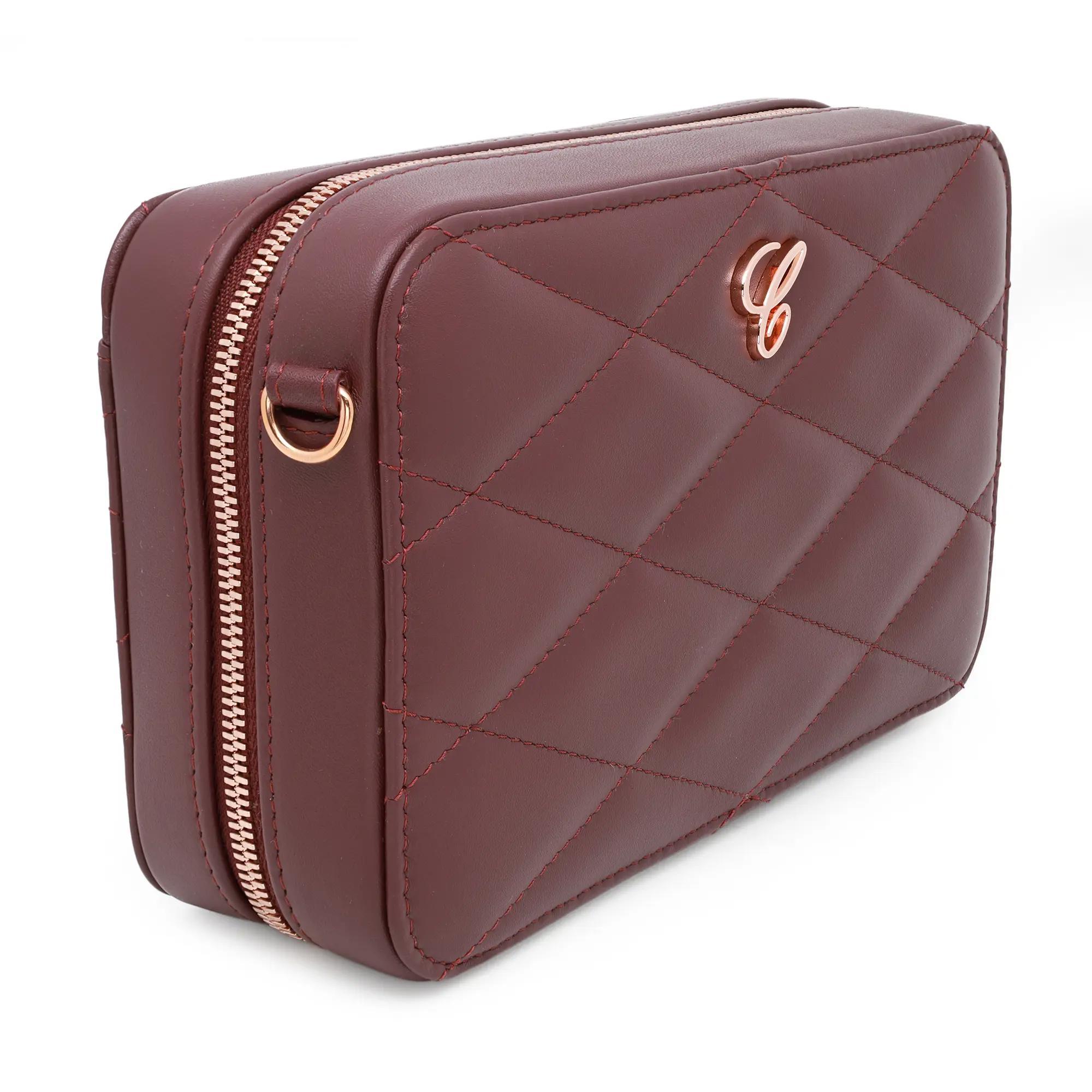 Brown Chopard Happy Hearts Bordeaux Quilted Leather Mini Chain Bag 95000-1099 For Sale