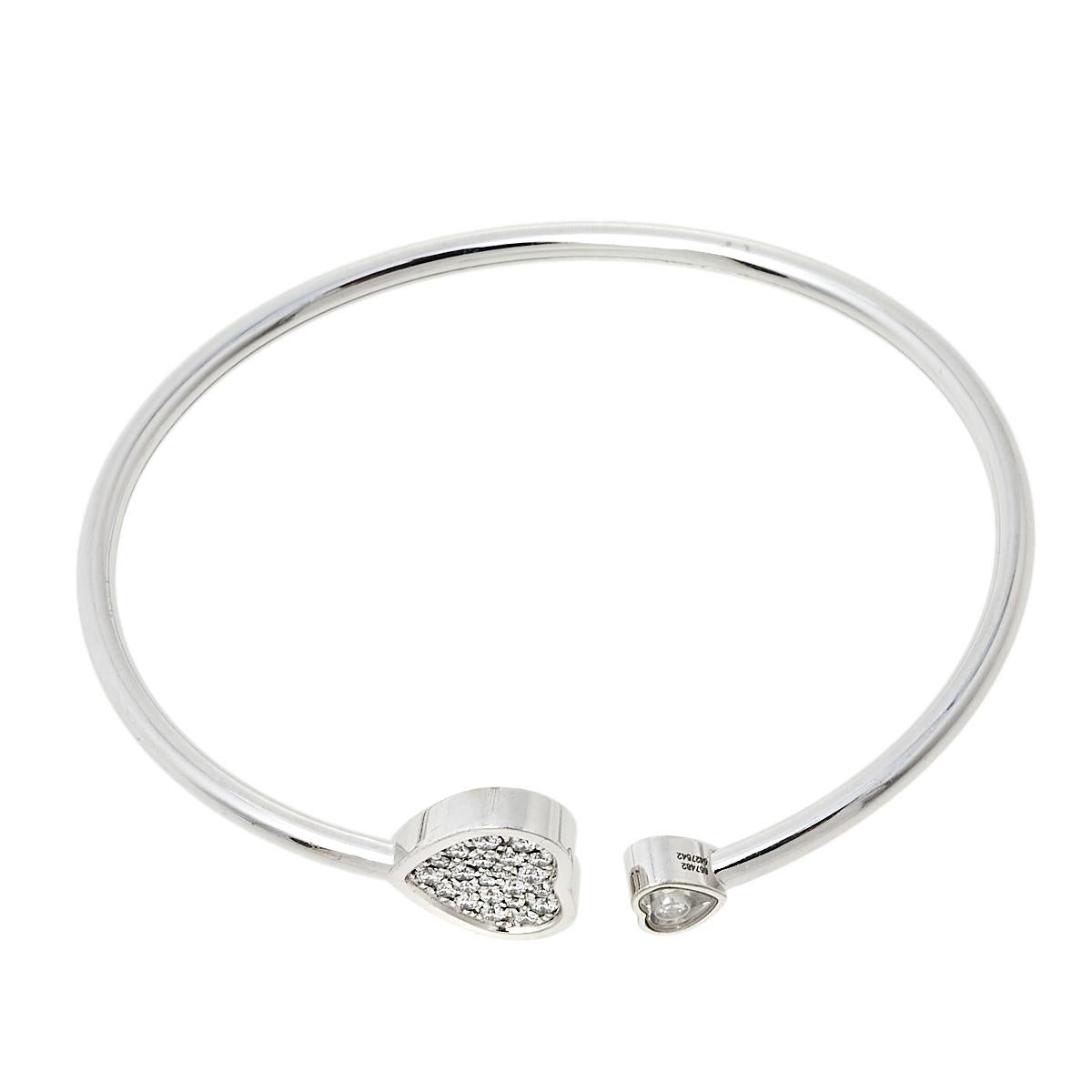 Contemporary Chopard Happy Hearts Diamond 18K White Gold Cuff Bracelet