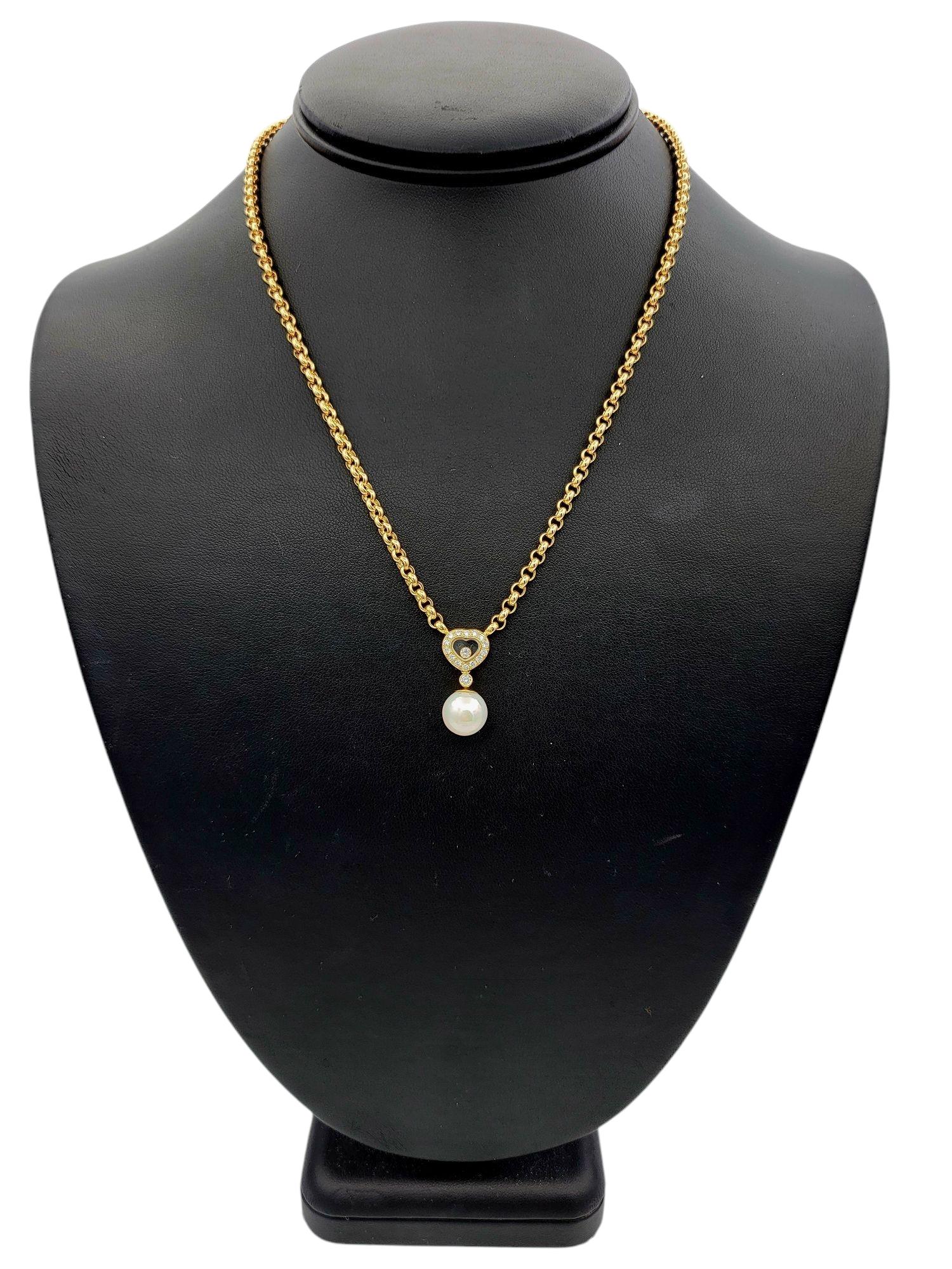Collana Chopard Happy Hearts con diamanti e perle in oro giallo 18 carati in vendita 4