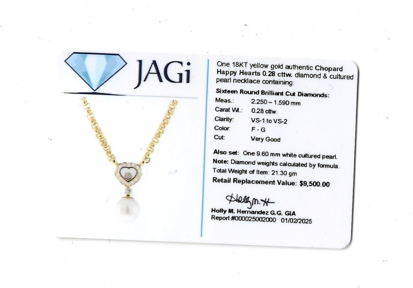Collana Chopard Happy Hearts con diamanti e perle in oro giallo 18 carati in vendita 5