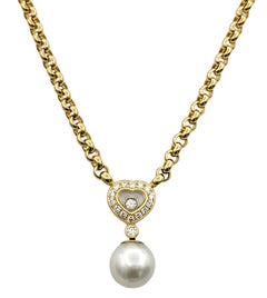 Chopard Happy Hearts Diamond and Pearl Pendant Necklace in 18 Karat Yellow Gold
