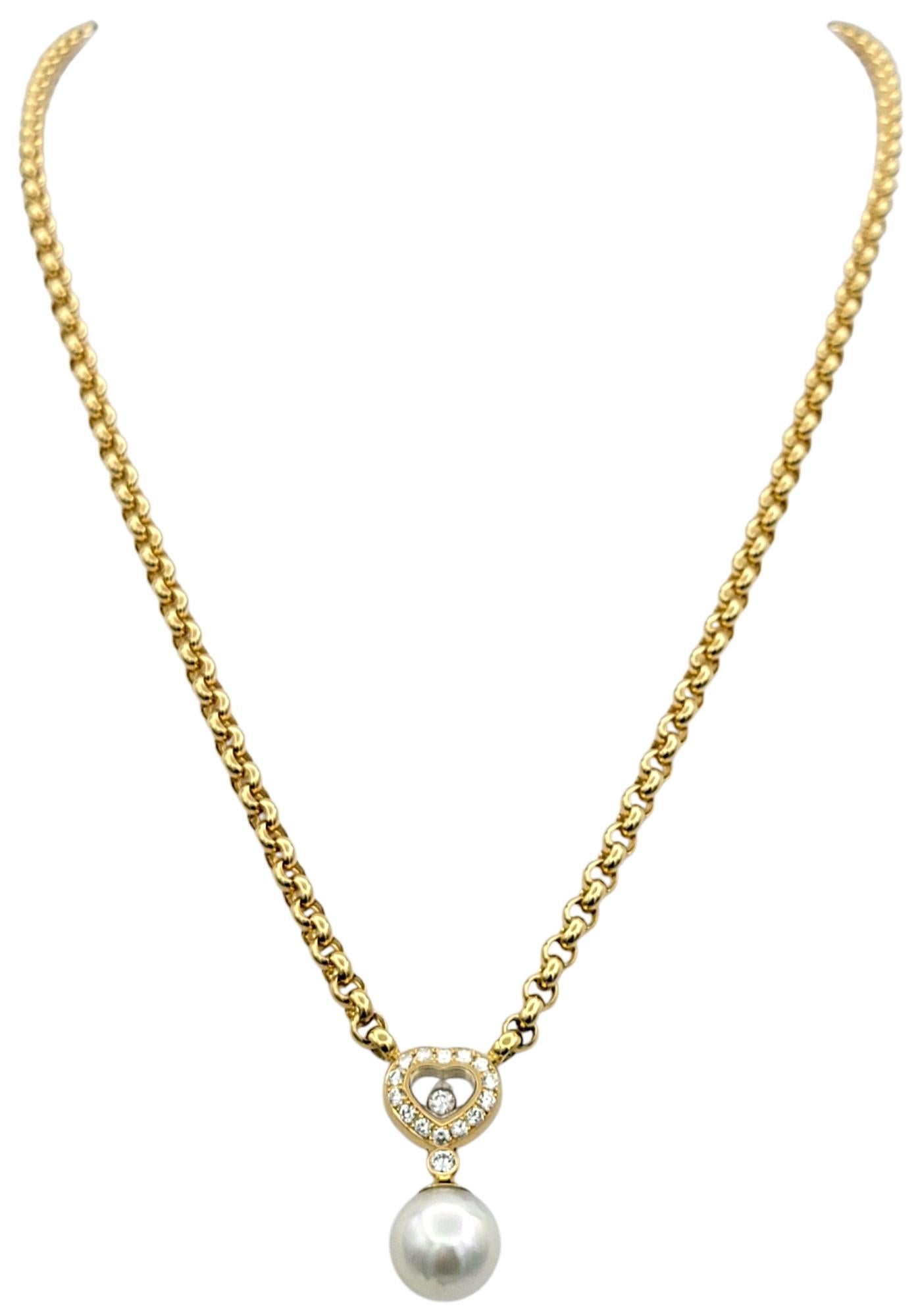 Contemporaneo Collana Chopard Happy Hearts con diamanti e perle in oro giallo 18 carati in vendita