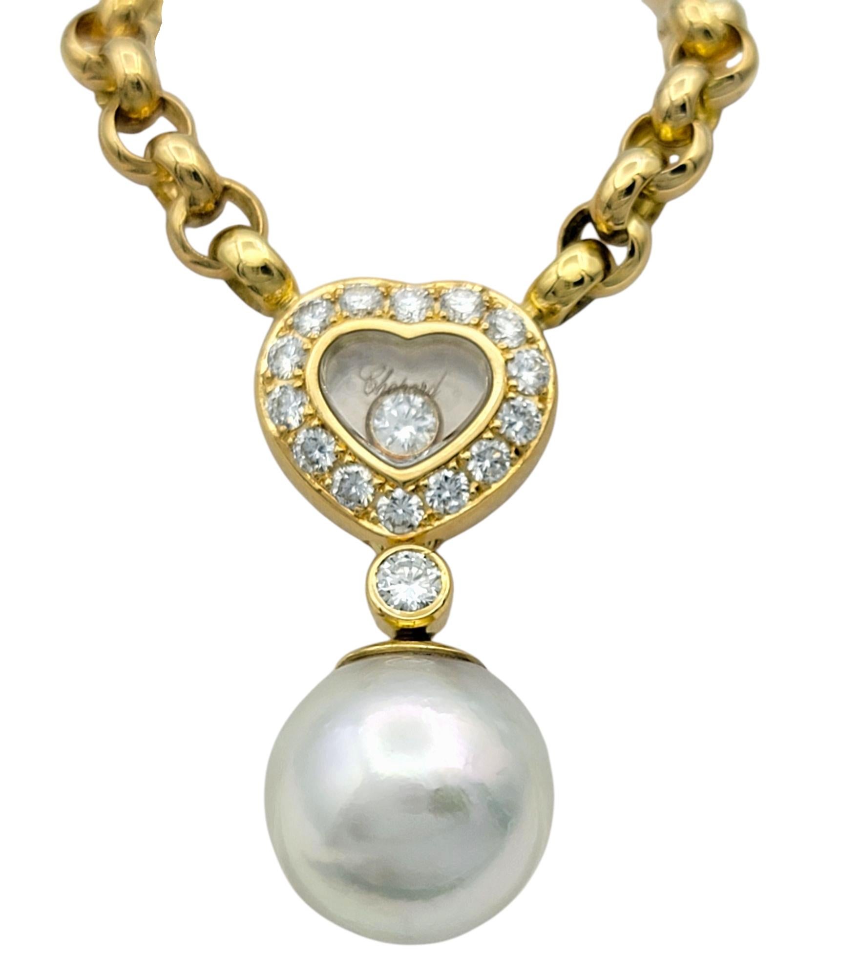 Taglio rotondo Collana Chopard Happy Hearts con diamanti e perle in oro giallo 18 carati in vendita