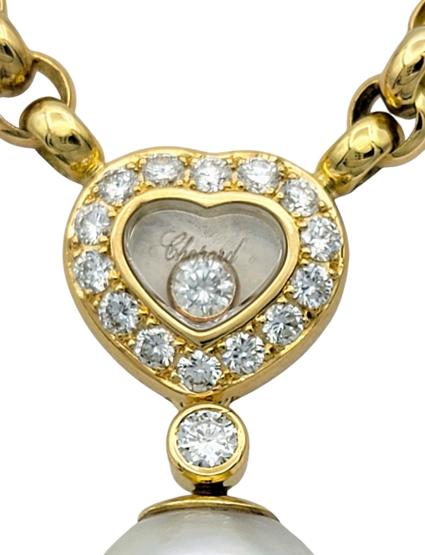 Collana Chopard Happy Hearts con diamanti e perle in oro giallo 18 carati In condizioni buone in vendita a Scottsdale, AZ