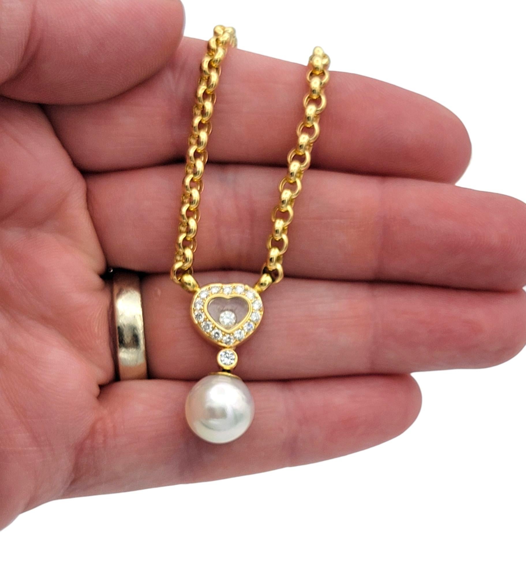 Collana Chopard Happy Hearts con diamanti e perle in oro giallo 18 carati in vendita 3